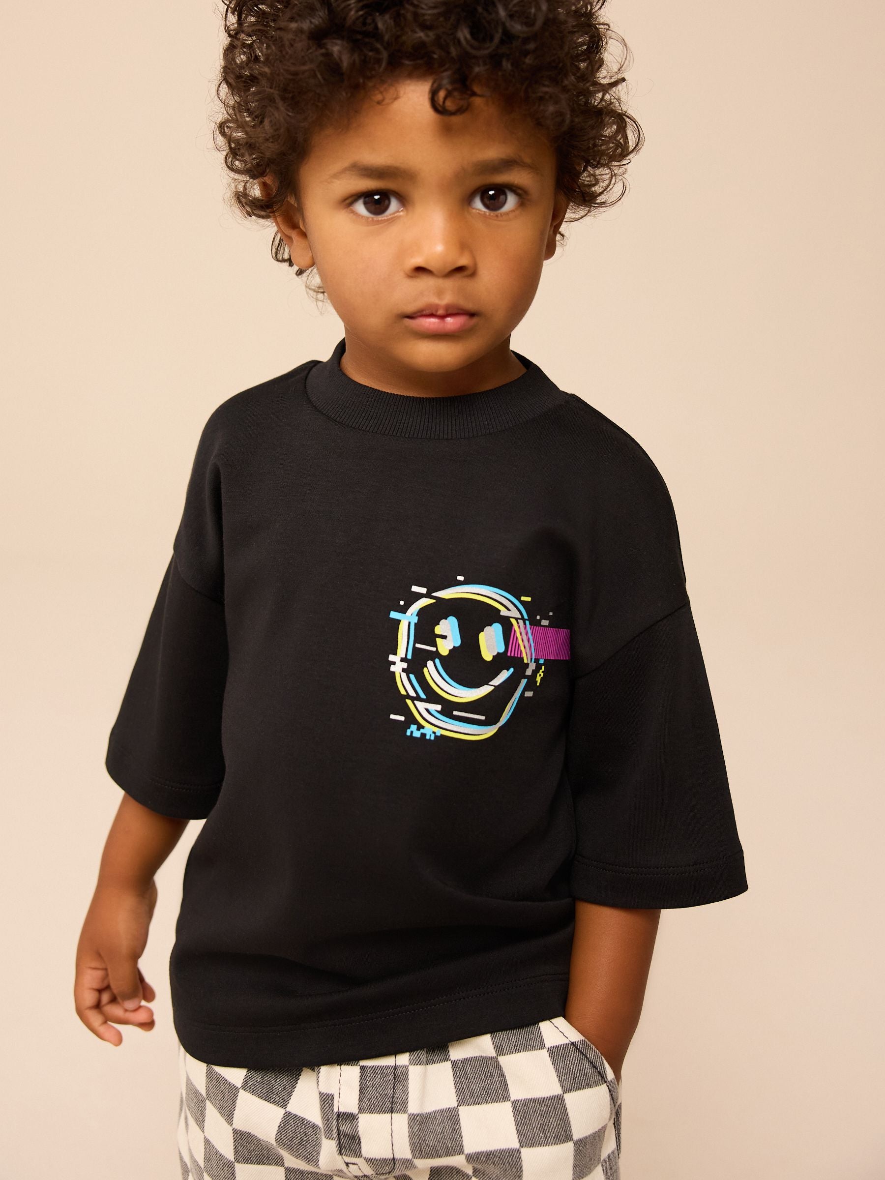 Black Short Sleeve Back Print 100% Cotton T-Shirt (3mths-7yrs)