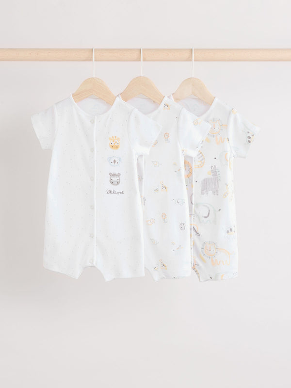 White Safari Baby 100% Cotton Rompers 3 Pack (0mths-2yrs)