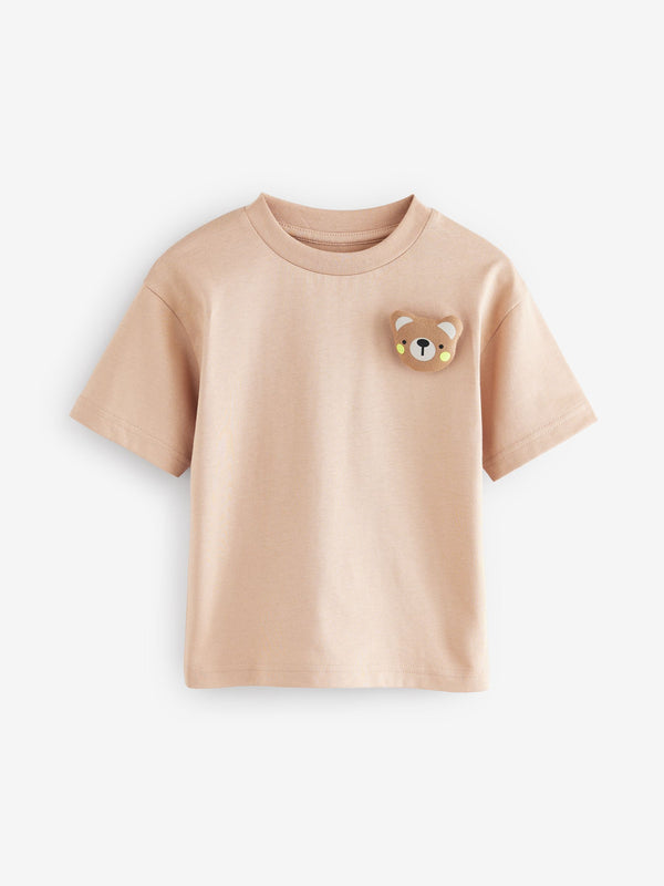 Neutral/Tan 100% Cotton Short Sleeve 3D Padded Character T-Shirt (3mths-7yrs)