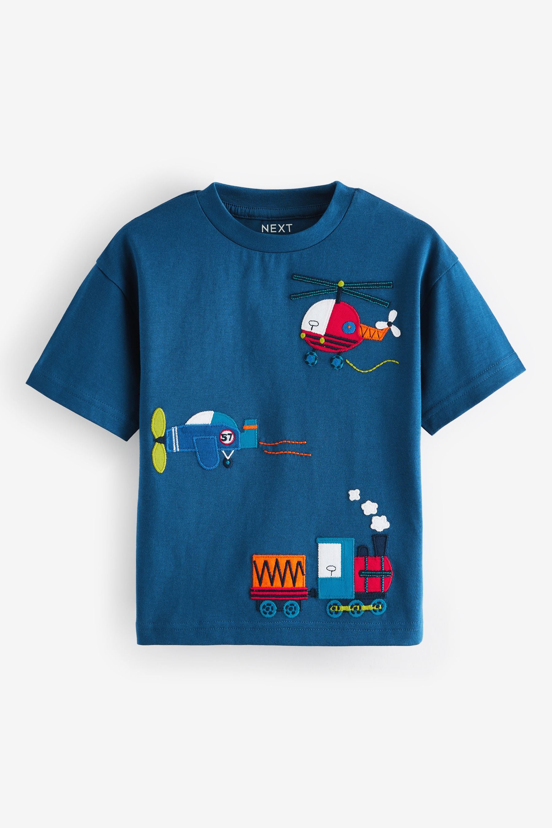 Blue/Navy 100% Cotton Short Sleeve Transport T-Shirt (3mths-7yrs)