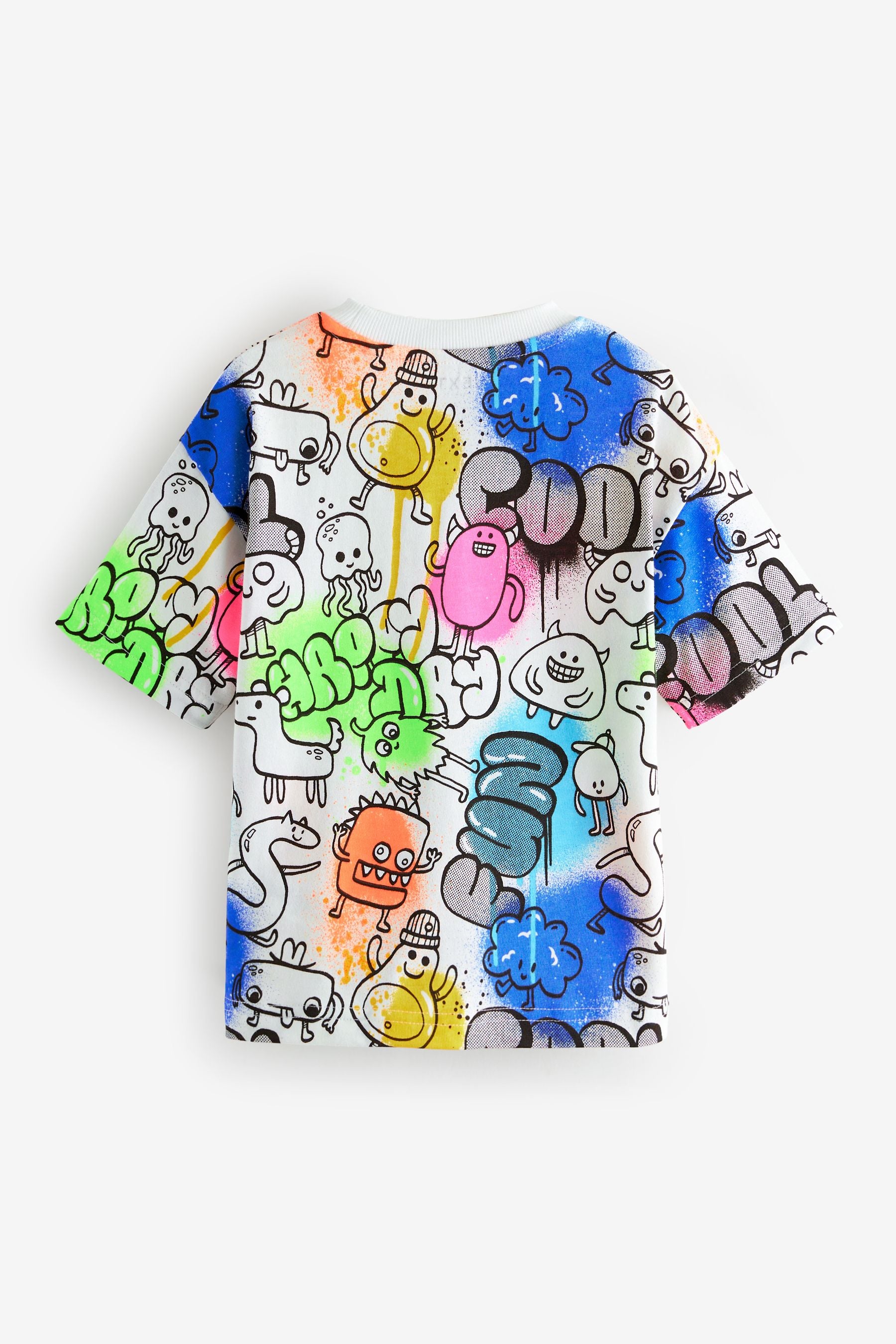 White Short Sleeve 100% Cotton Graffiti T-Shirt (3mths-7yrs)