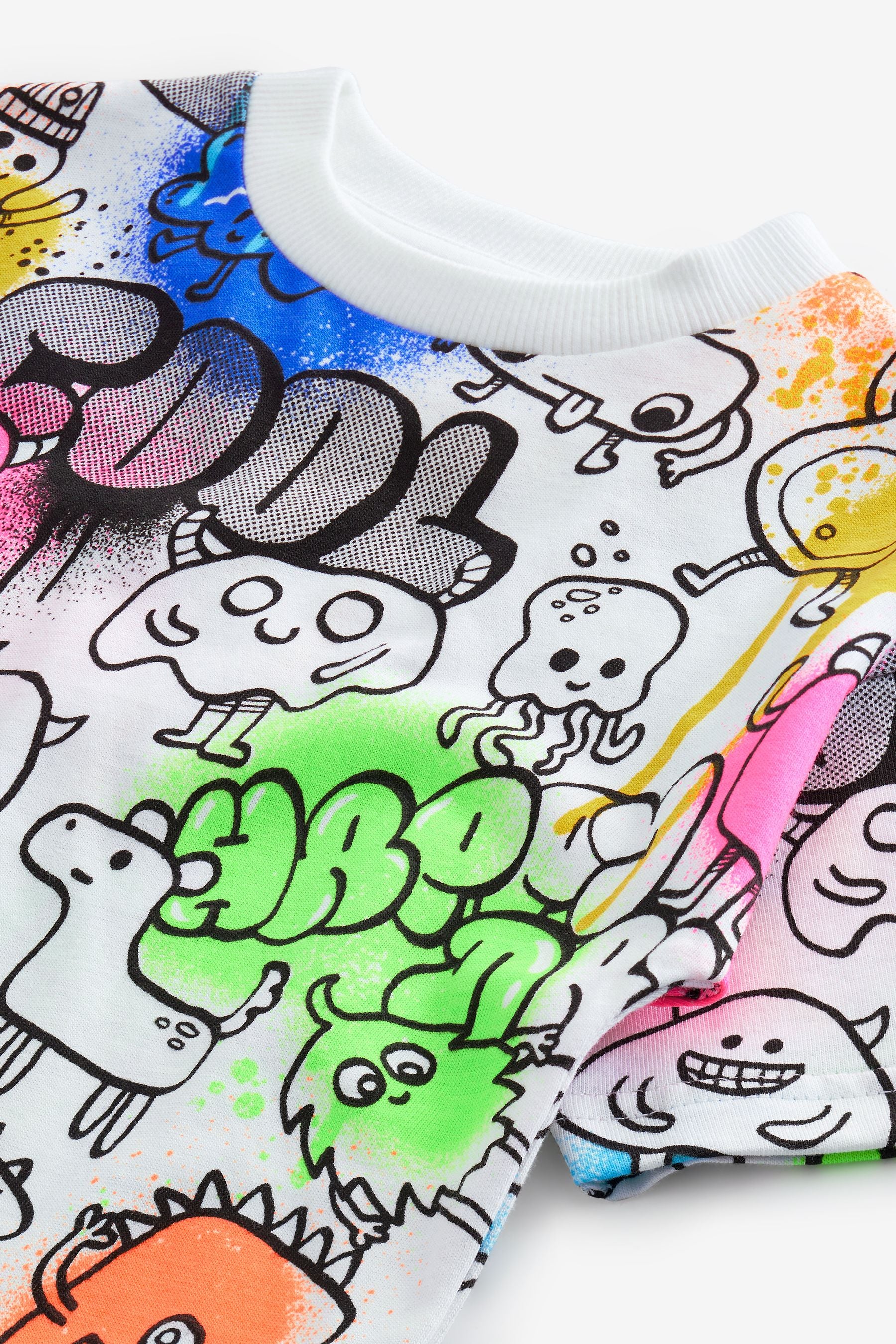 White Short Sleeve 100% Cotton Graffiti T-Shirt (3mths-7yrs)