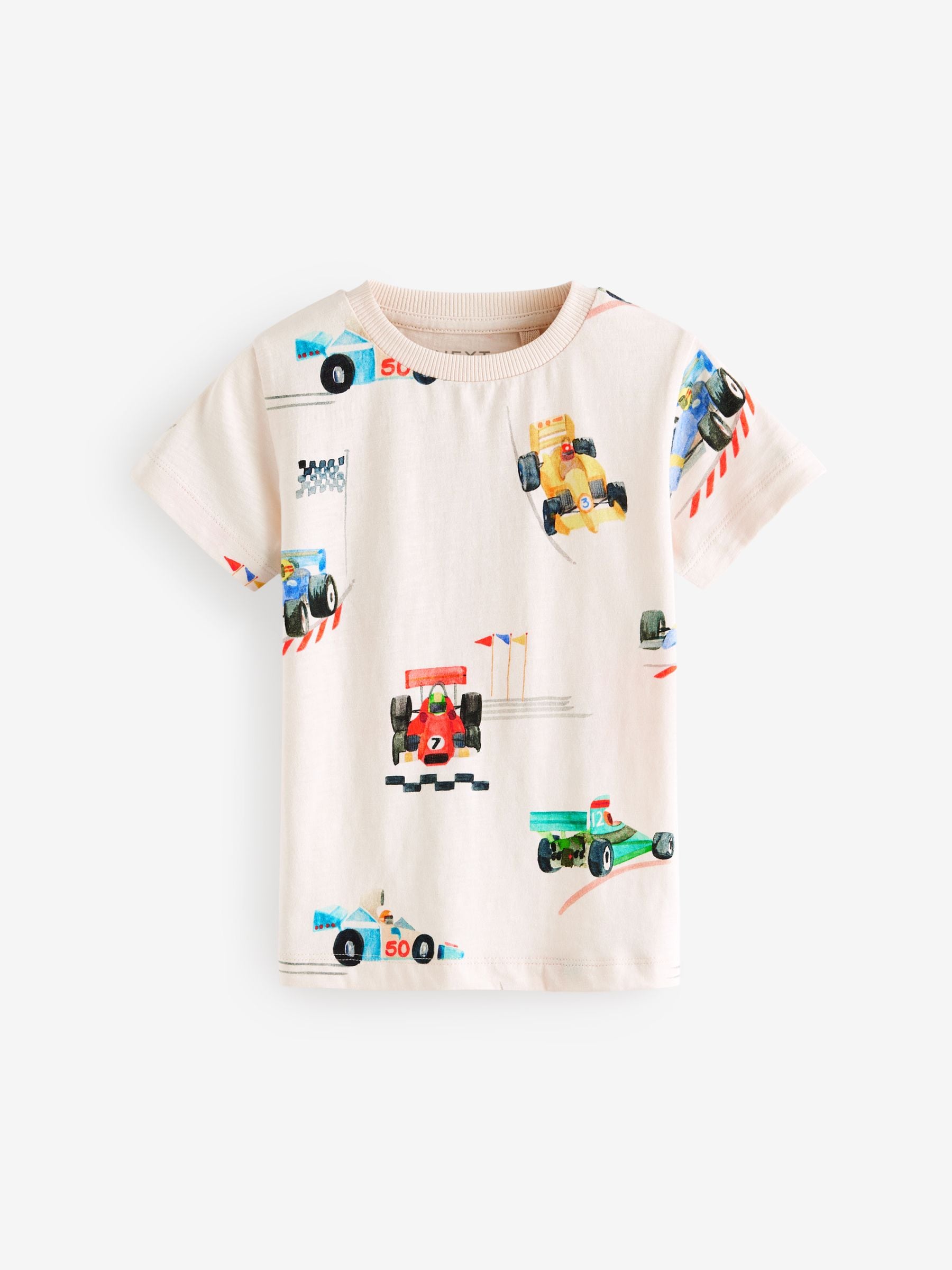 White Racecar Short Sleeve All-Over Print 100% Cotton T-Shirt (3mths-7yrs)