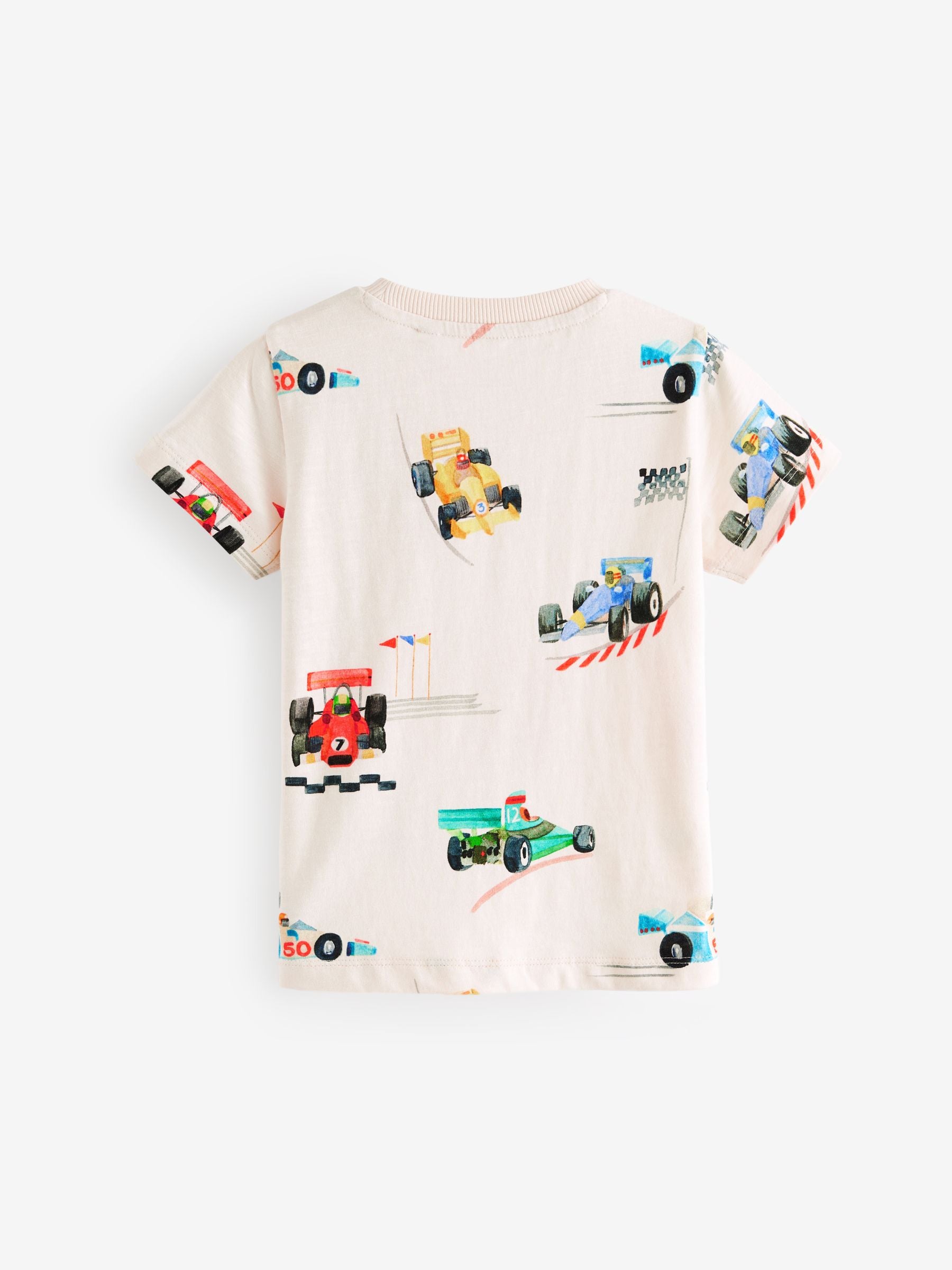 White Racecar Short Sleeve All-Over Print 100% Cotton T-Shirt (3mths-7yrs)