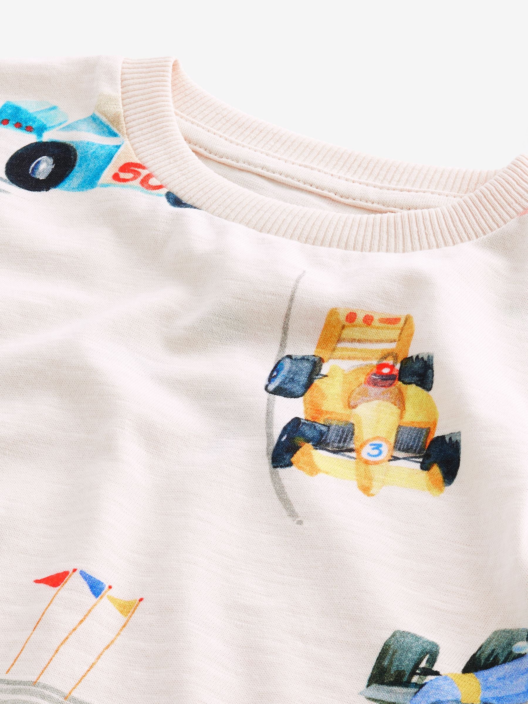 White Racecar Short Sleeve All-Over Print 100% Cotton T-Shirt (3mths-7yrs)