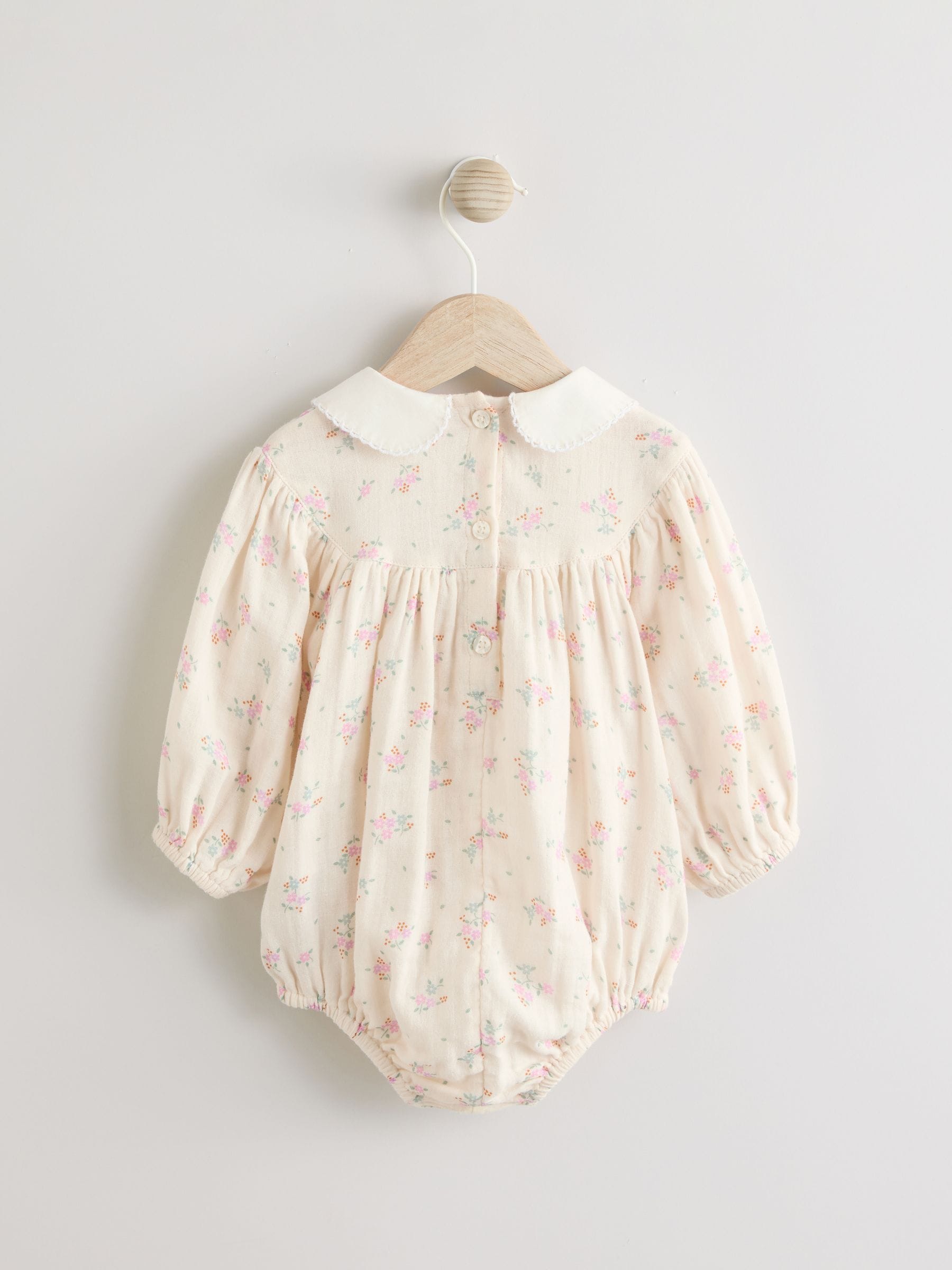 Ecru Floral Embroidered Baby Bloomer 100% Cotton Romper (0mths-2yrs)