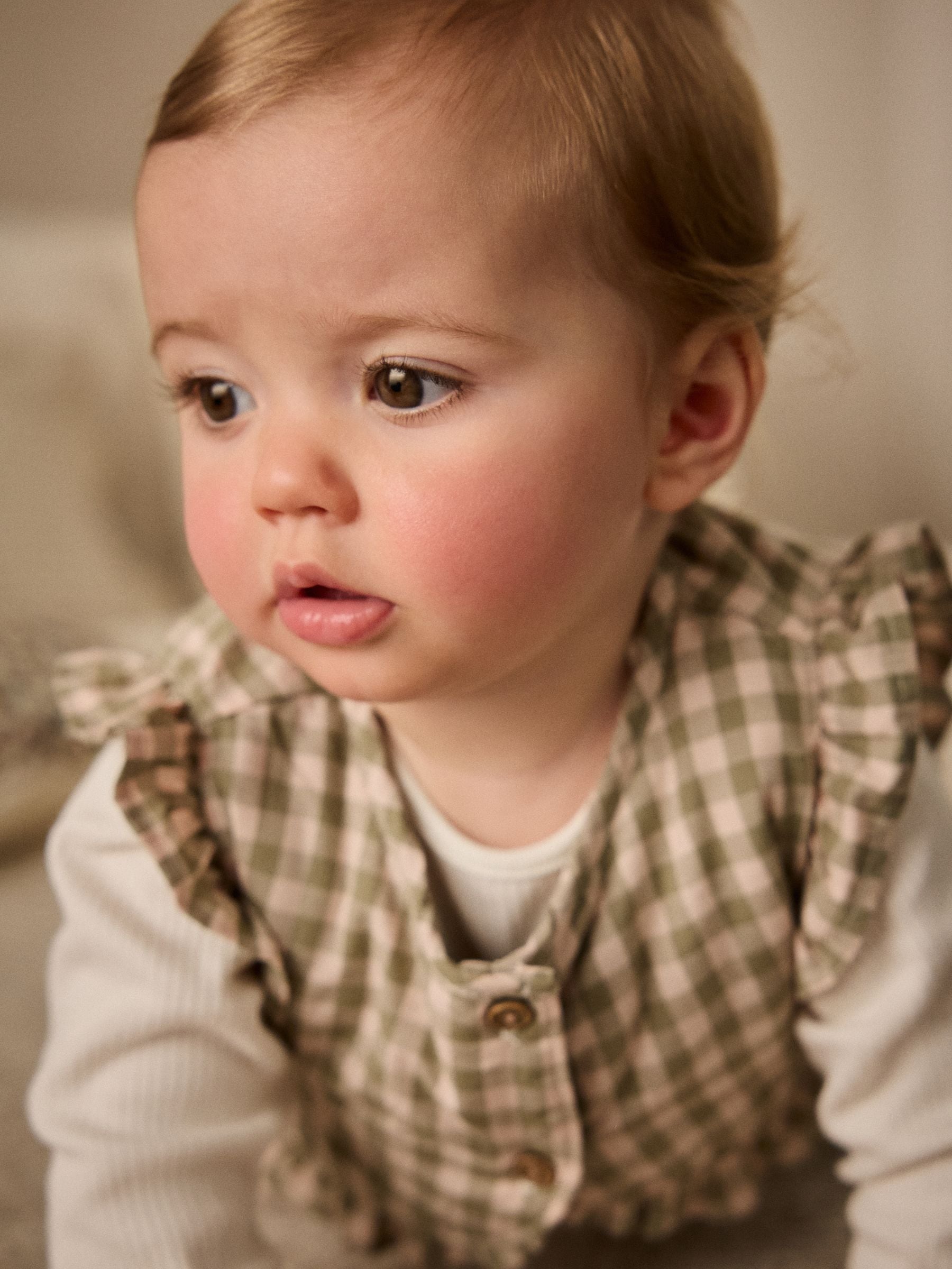 Green Gingham 3 Piece Baby Long Sleeve Bodysuit, Trousers & Gilet Set (0mths-2yrs)