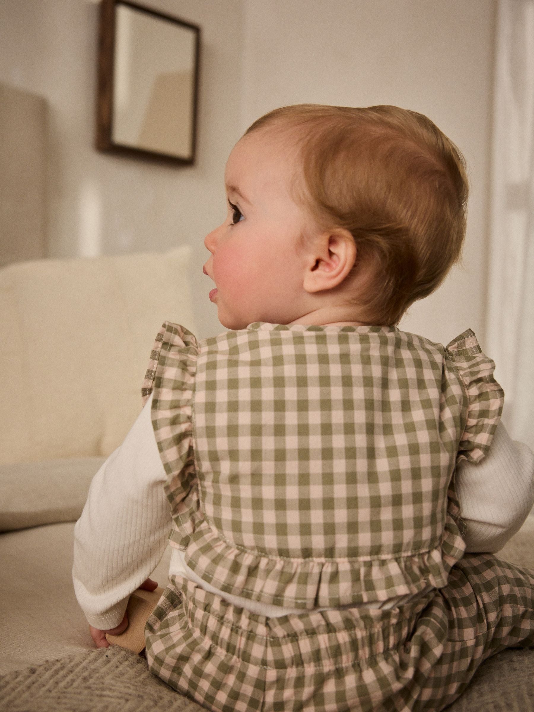 Green Gingham 3 Piece Baby Long Sleeve Bodysuit, Trousers & Gilet Set (0mths-2yrs)