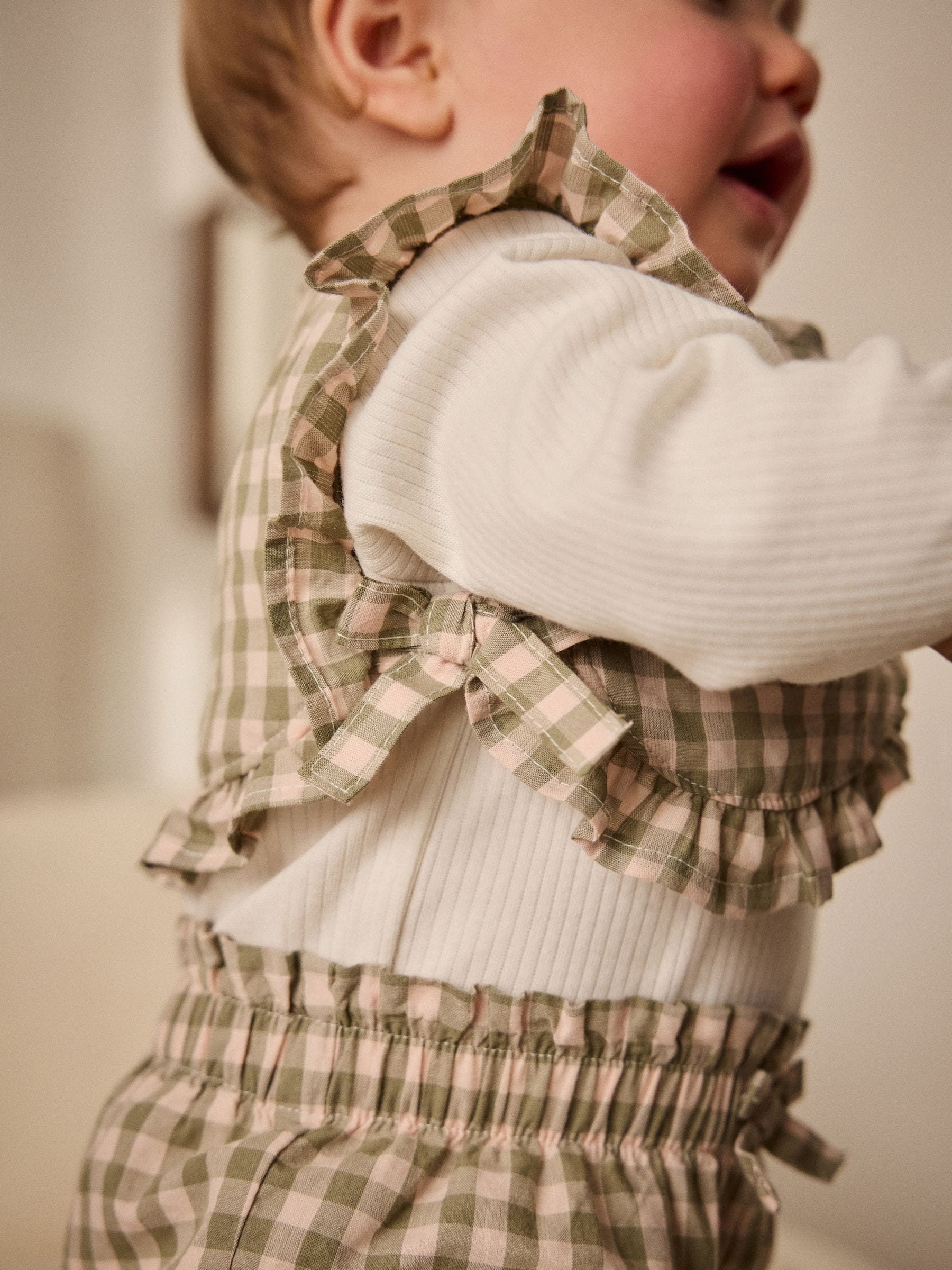 Green Gingham 3 Piece Baby Long Sleeve Bodysuit, Trousers & Gilet Set (0mths-2yrs)