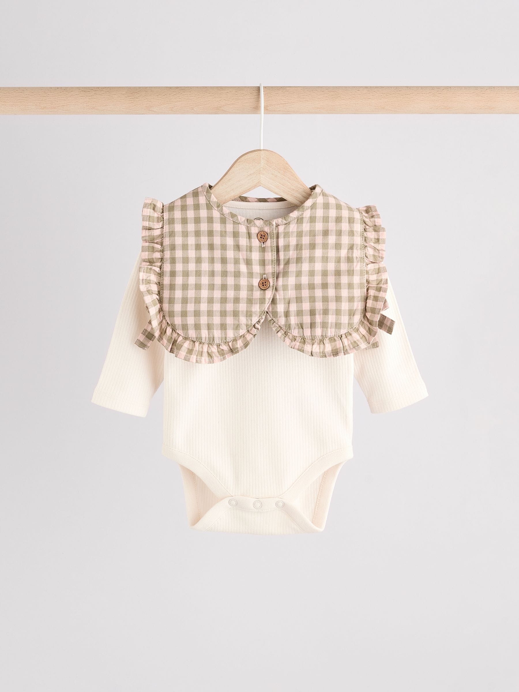 Green Gingham 3 Piece Baby Long Sleeve Bodysuit, Trousers & Gilet Set (0mths-2yrs)