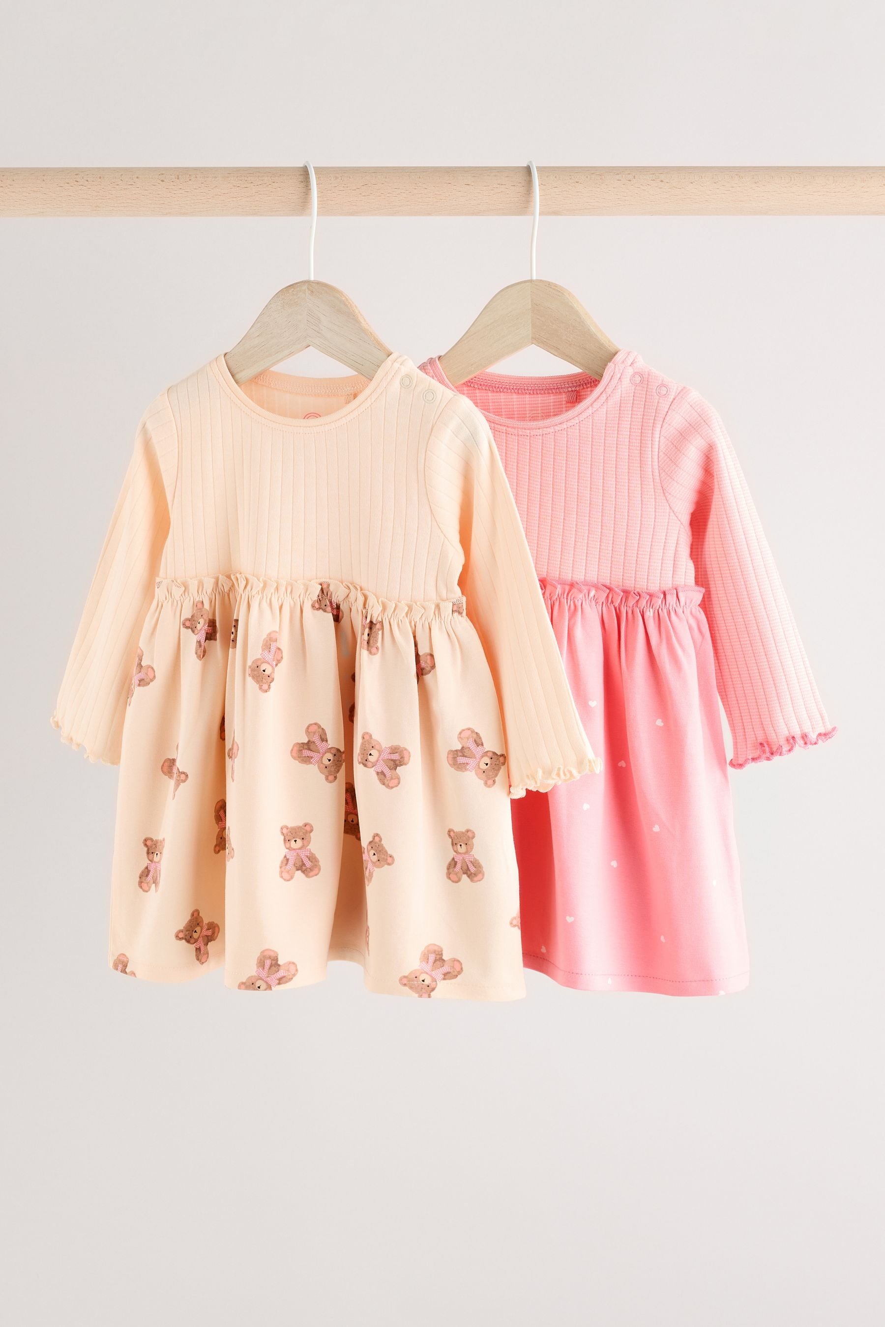 Pink/White Bear Print Baby Jersey Dresses 2 Pack (0mths-2yrs)