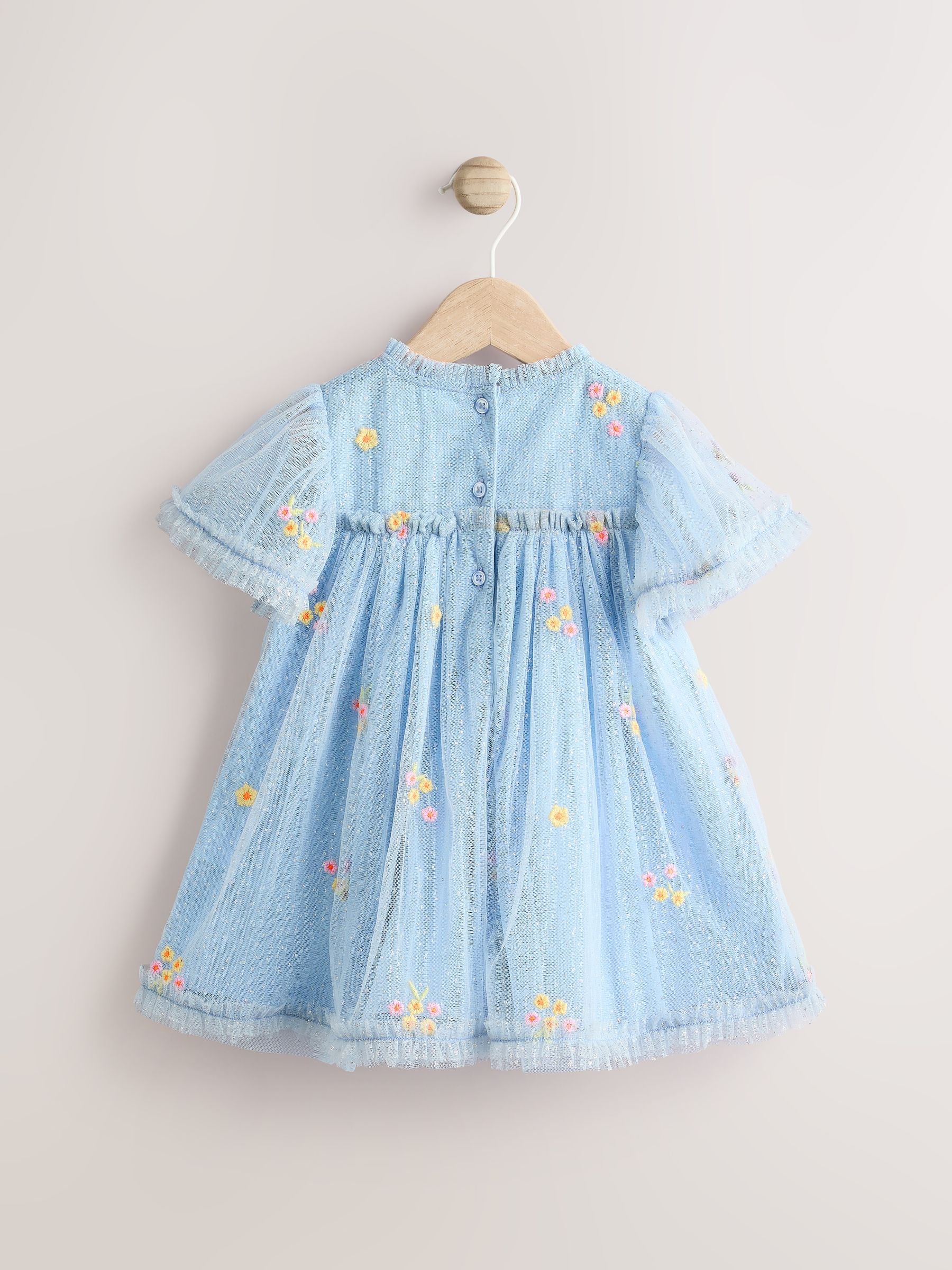 Blue Embroidered Flower Mesh Baby Dress (0mths-2yrs)