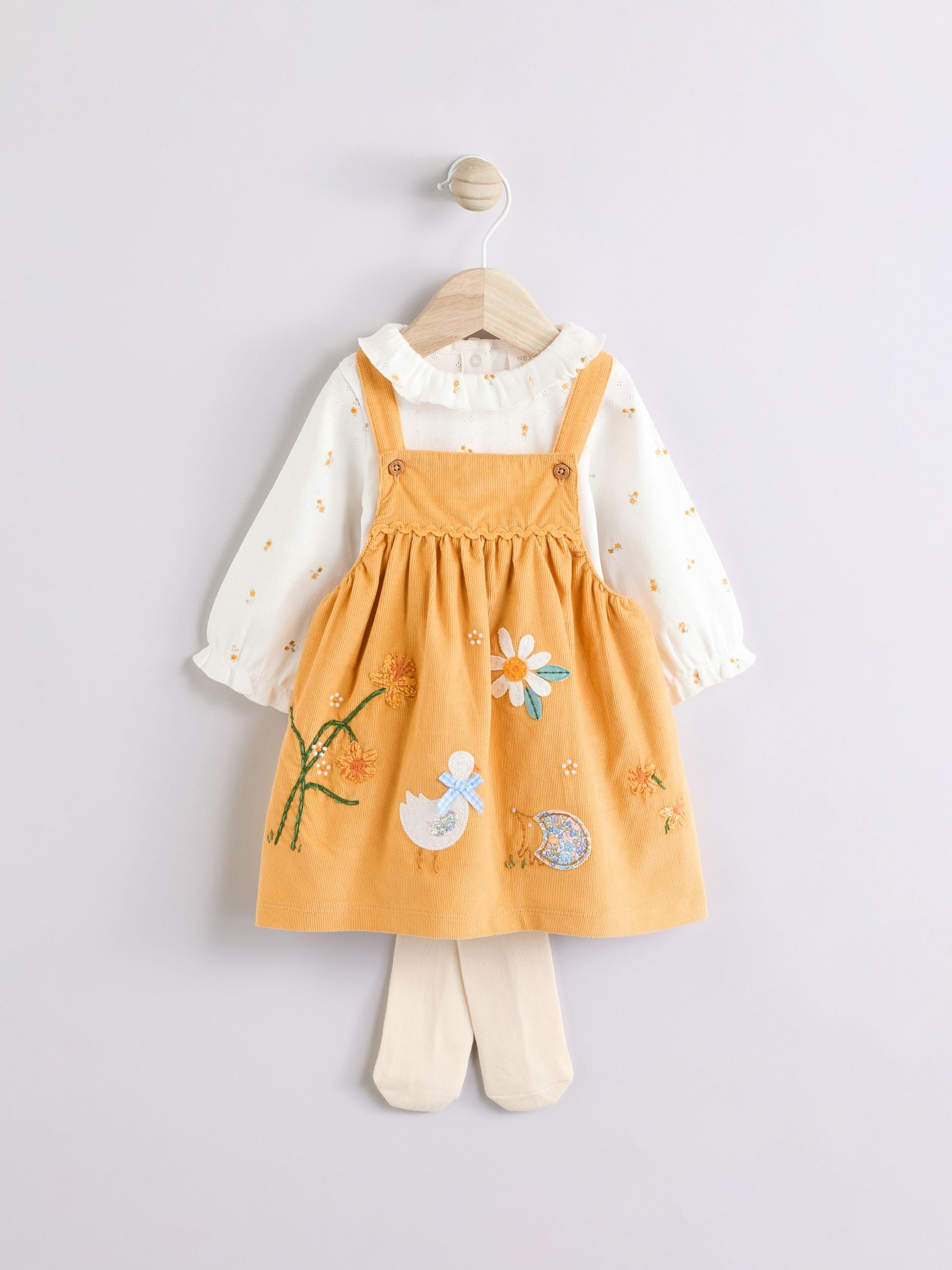 Ochre Character Baby Pinafore Long Sleeve Bodysuit & Tights Set (0mths-2yrs)