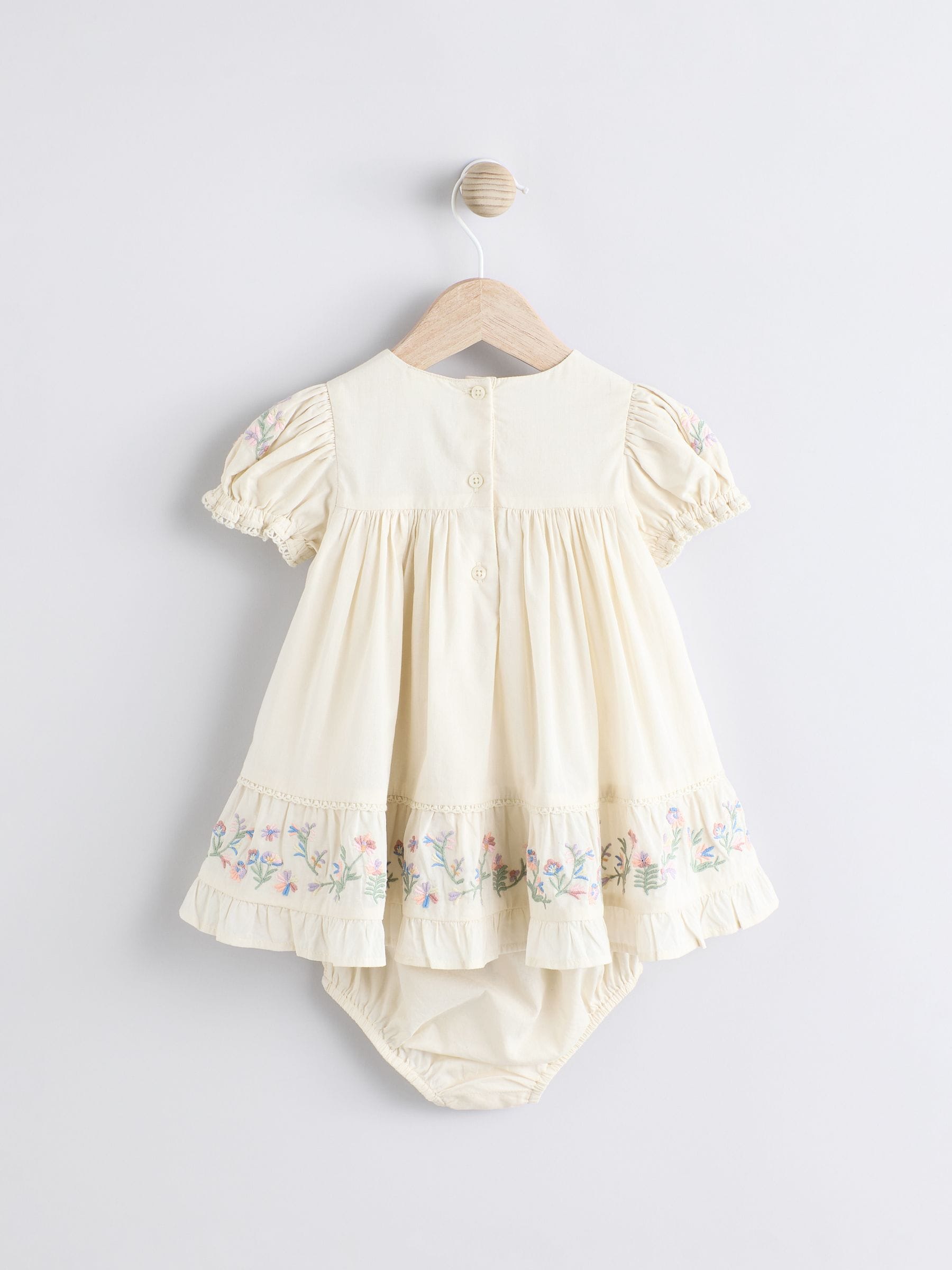 Cream Floral Embroidered Baby 100% Cotton Dress (0mths-2yrs)