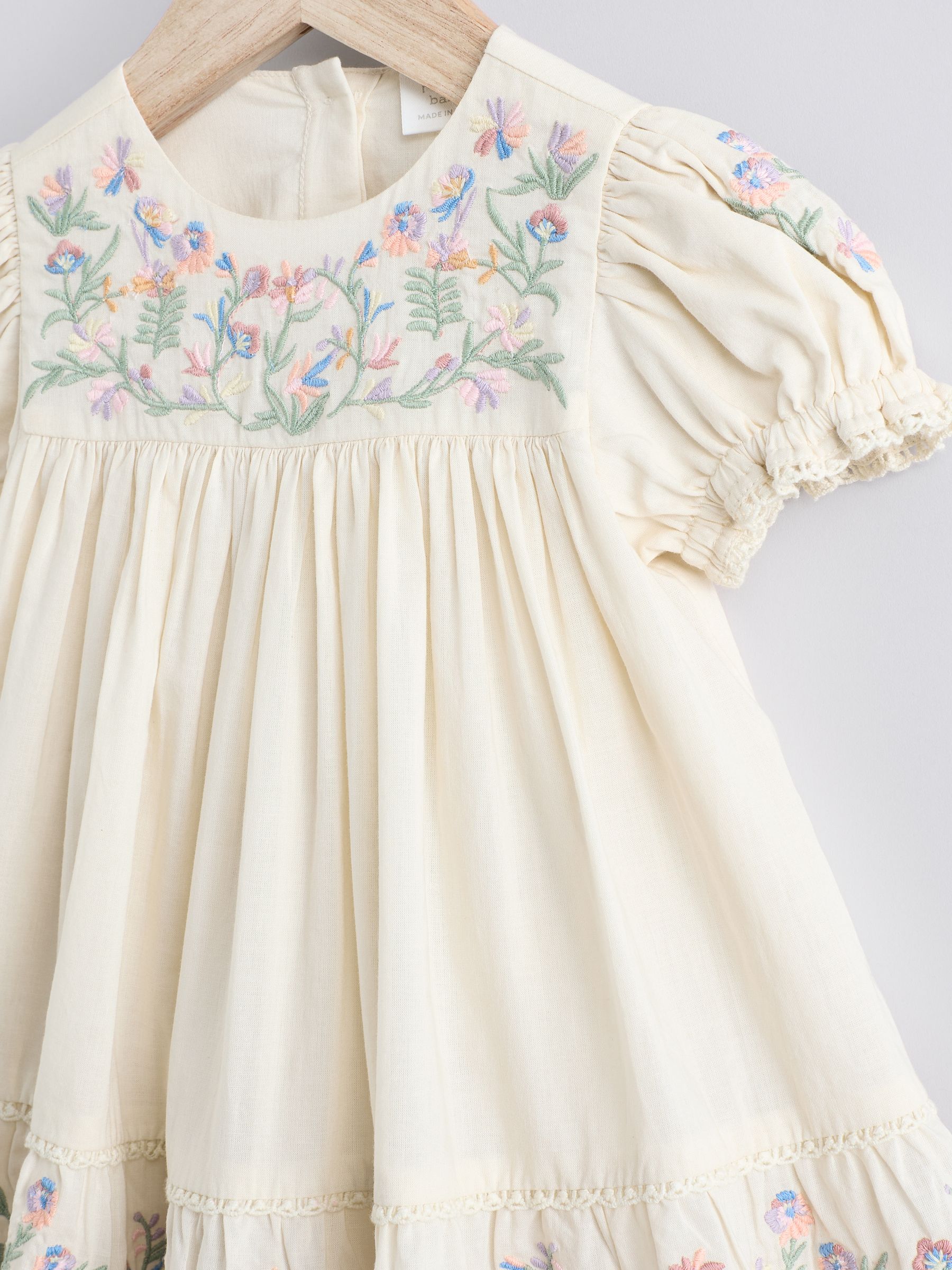 Cream Floral Embroidered Baby 100% Cotton Dress (0mths-2yrs)