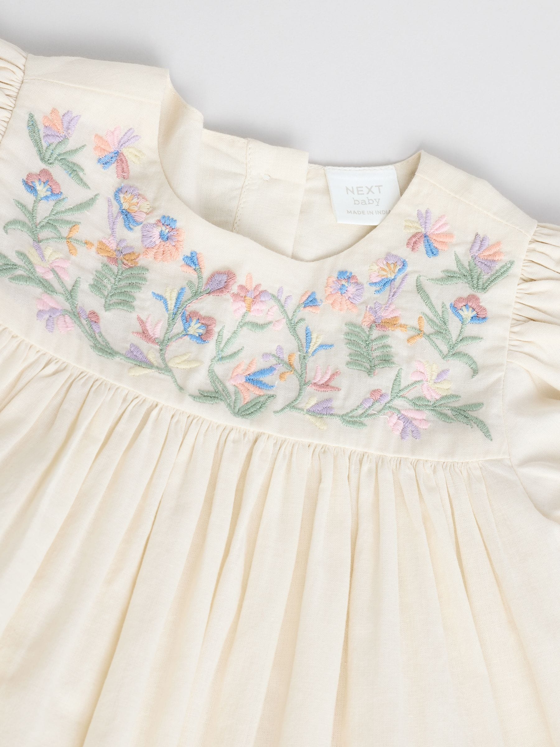 Cream Floral Embroidered Baby 100% Cotton Dress (0mths-2yrs)