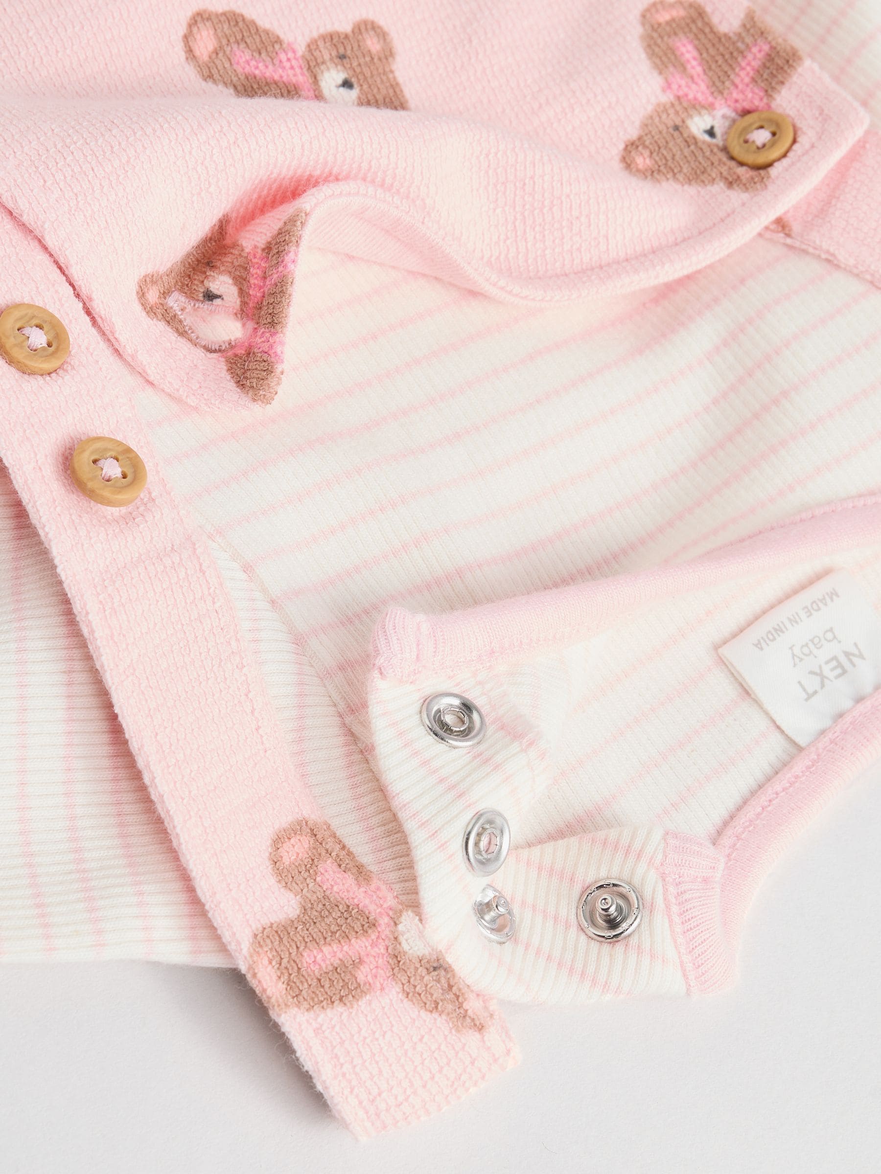 Pink Bear Print Long Sleeve Bodysuit & Baby Dungarees Set (0mths-3yrs)