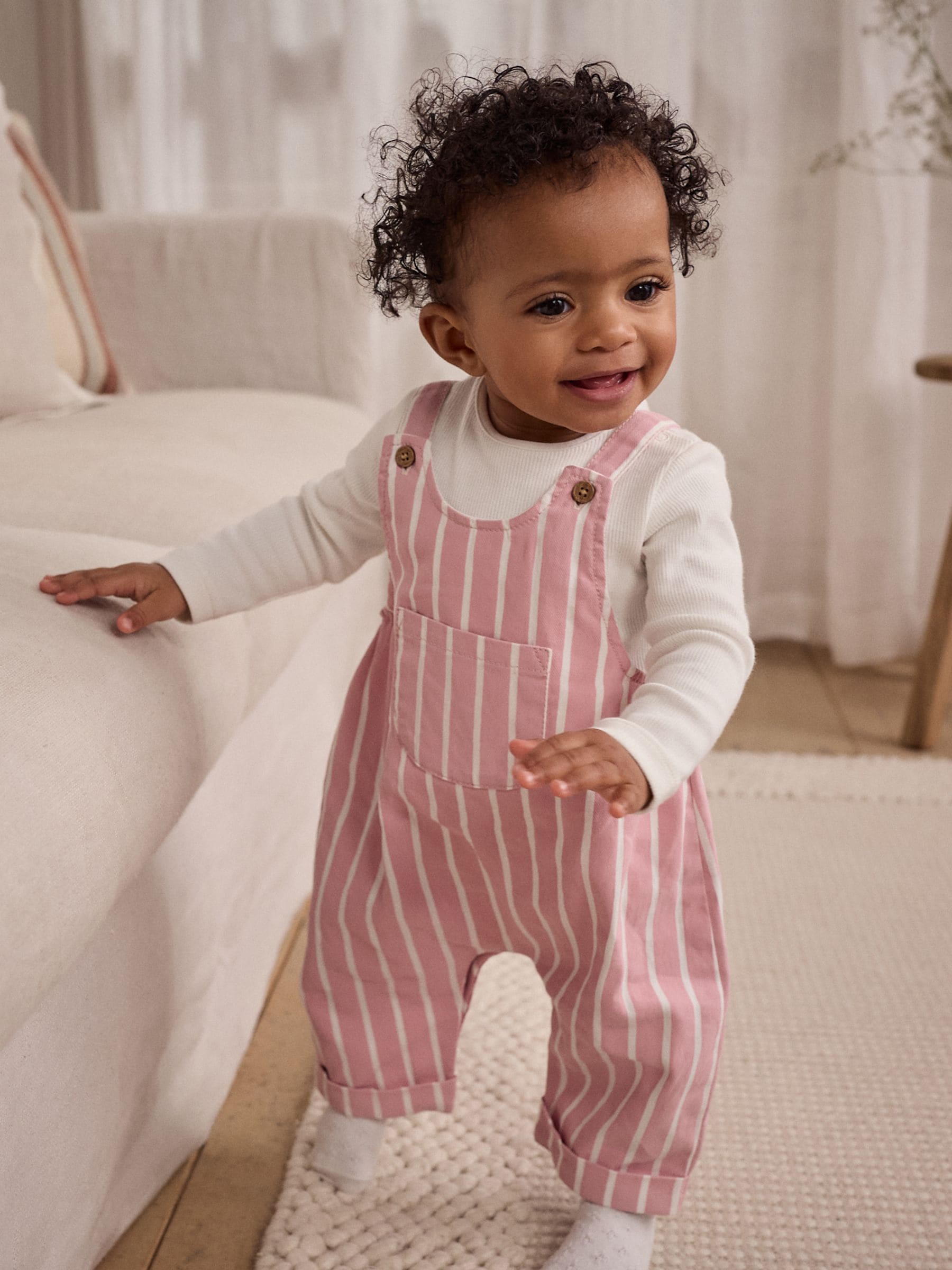 Pink Stripe Baby Long Sleeve Sweat Top & Dungarees Set (0mths-2yrs)