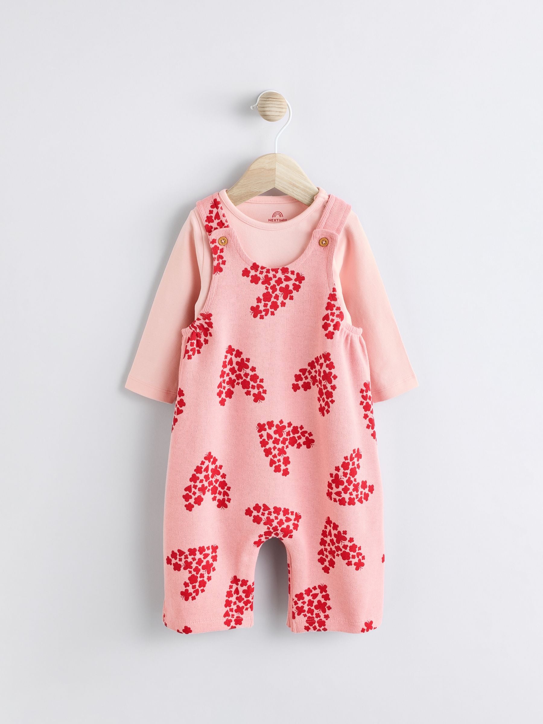 Pink/Red Hearts Dungarees and Bodysuit Set (0mths-3yrs)