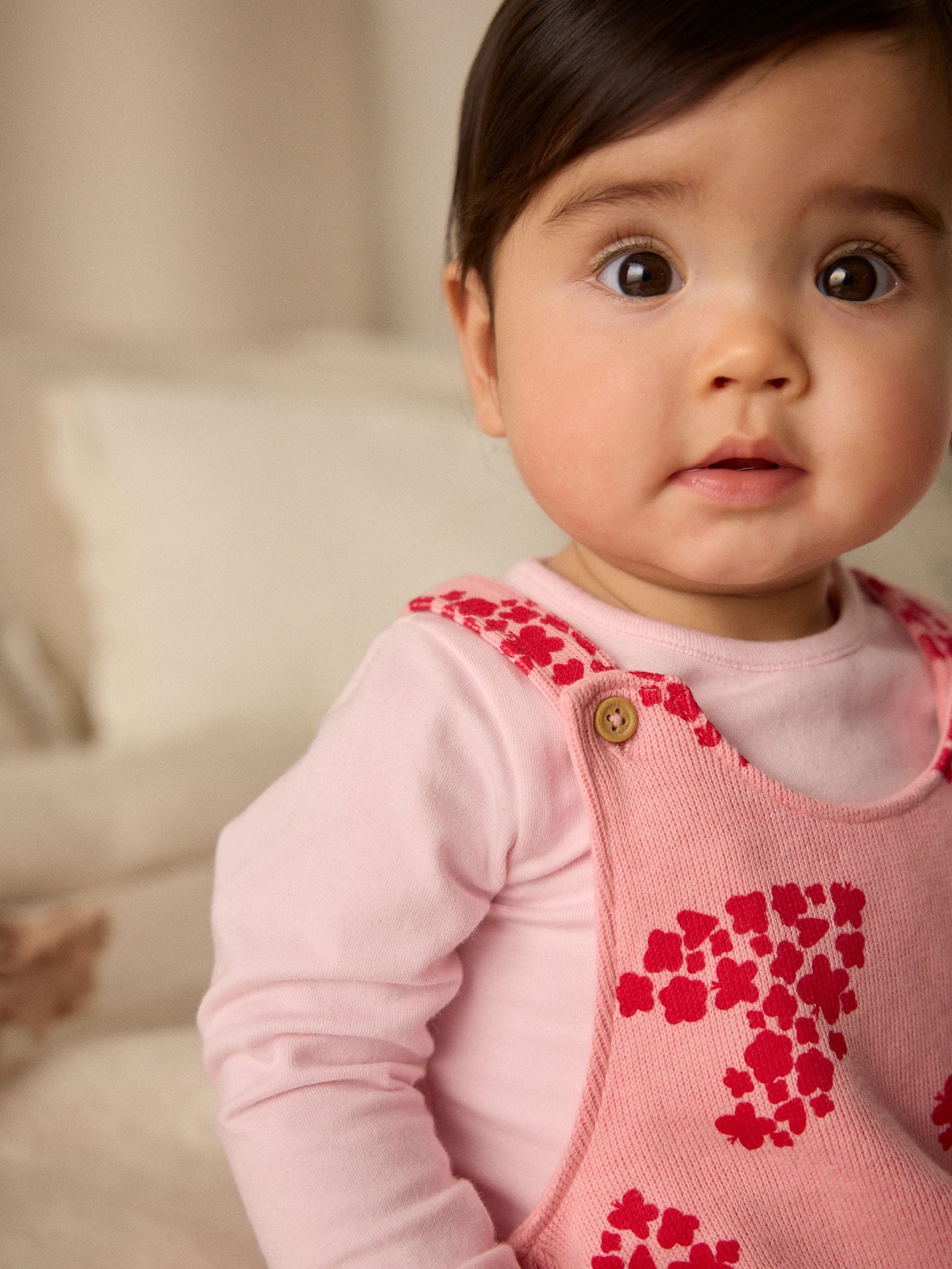 Pink/Red Hearts Dungarees and Bodysuit Set (0mths-3yrs)