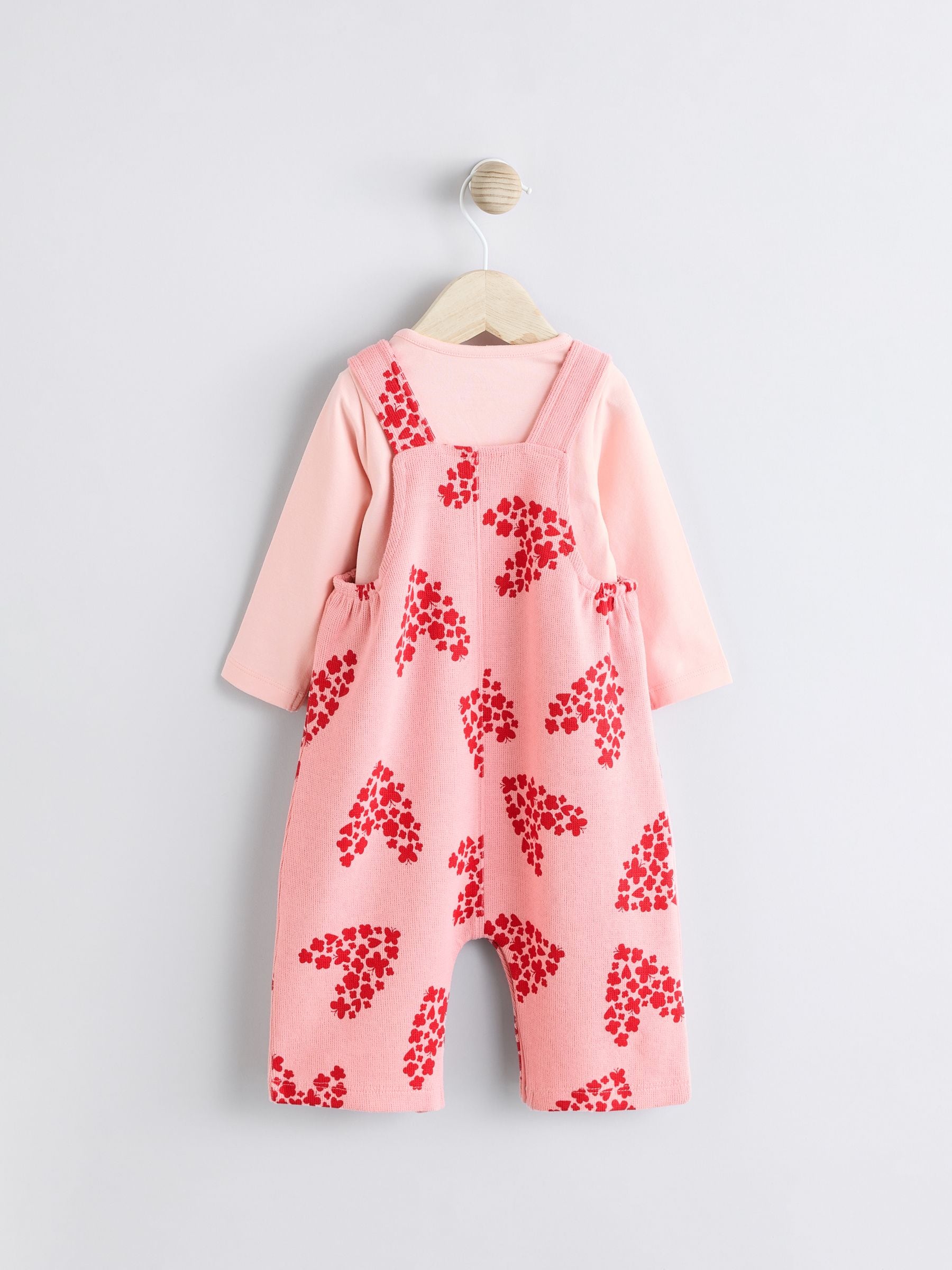 Pink/Red Hearts Dungarees and Bodysuit Set (0mths-3yrs)