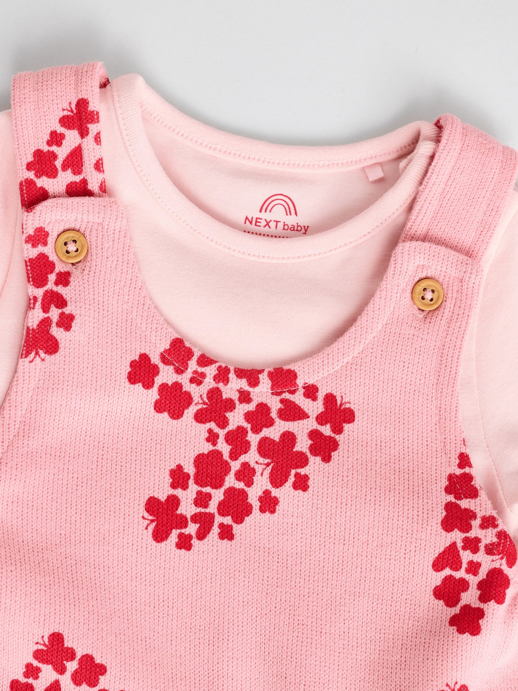 Pink/Red Hearts Dungarees and Bodysuit Set (0mths-3yrs)