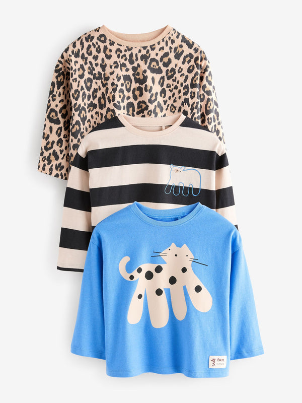 Animal Print Blue Long Sleeve Top 3 Pack (3mths-7yrs)