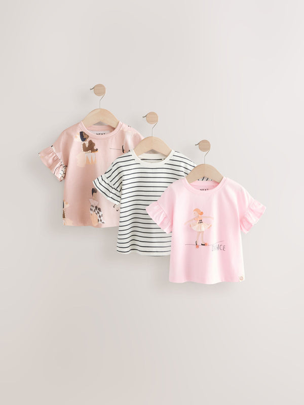 Pink Short Sleeve 100% Cotton T-Shirts 3 Pack (3mths-7yrs)