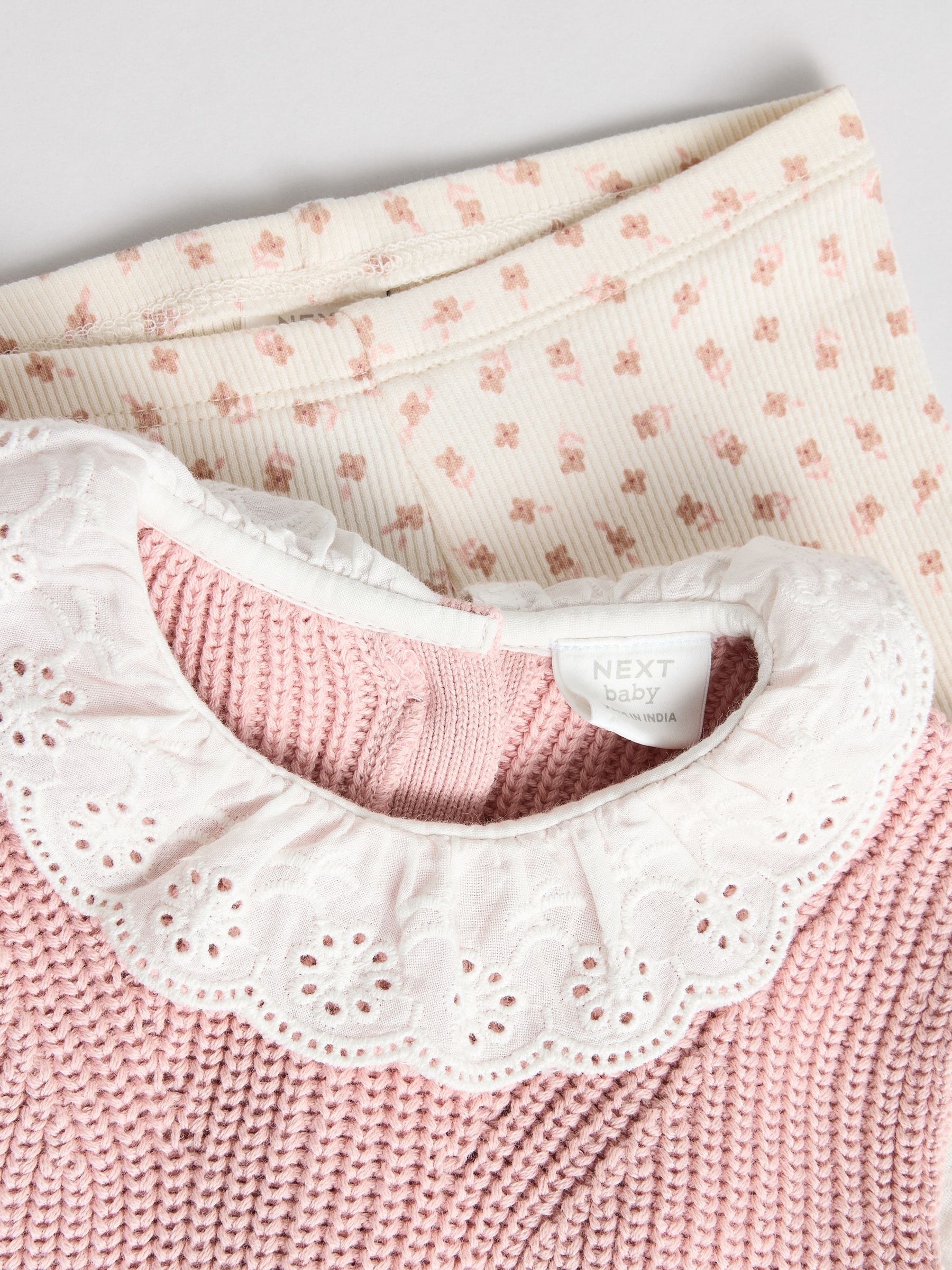 Pink Floral 2 Piece Baby Knitted Blouse & Leggings Set (0mths-2yrs)