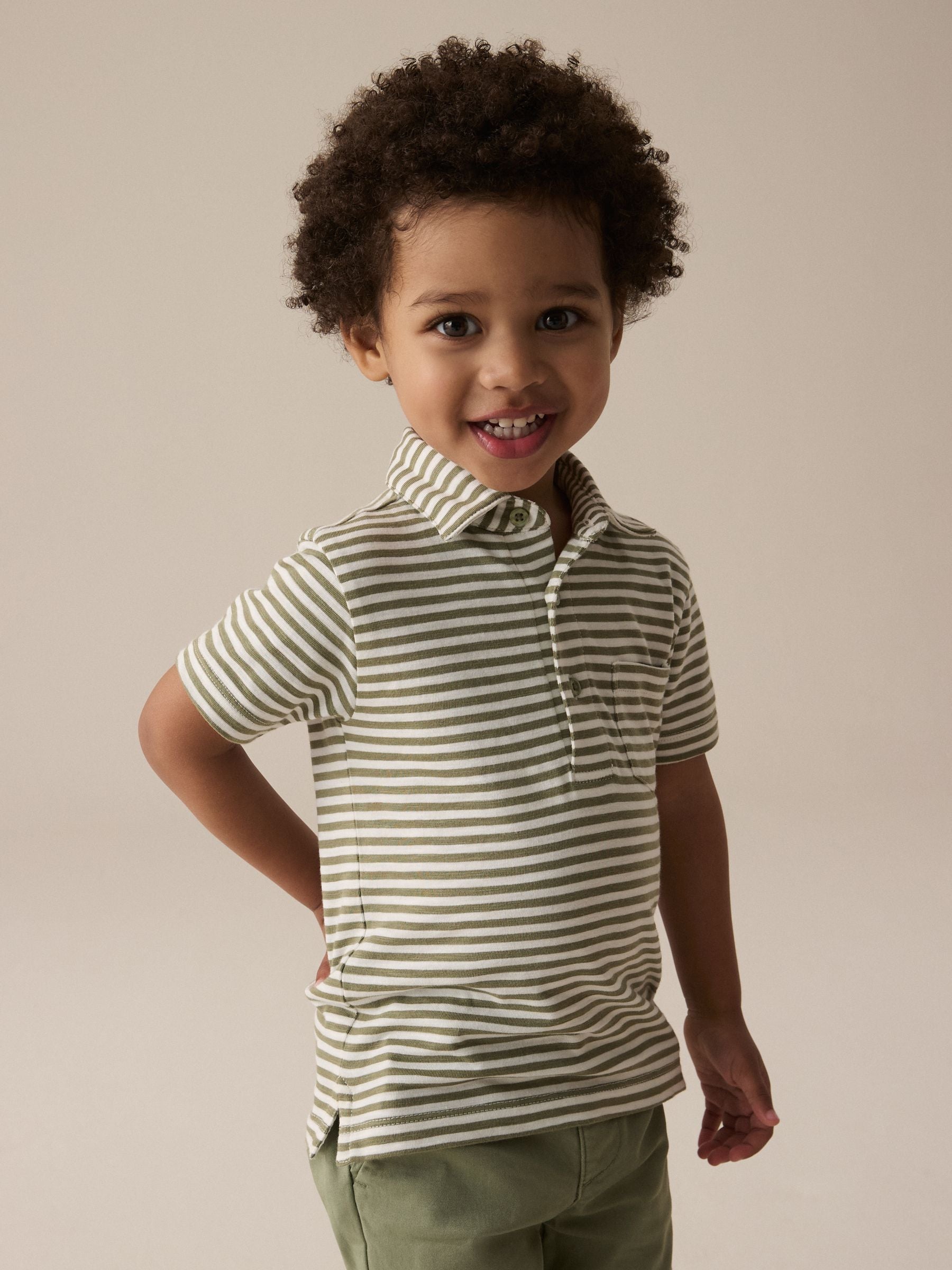 Green/White Short Sleeve Stripe 100% Cotton Polo Shirt (3mths-7yrs)