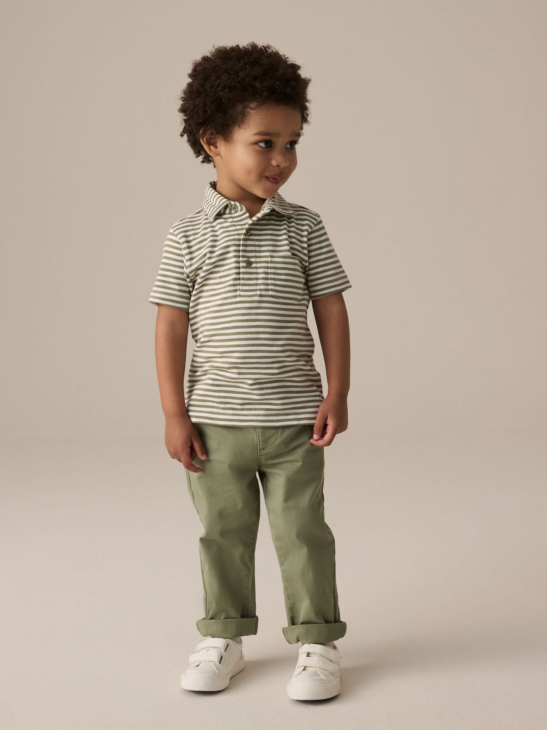 Green/White Short Sleeve Stripe 100% Cotton Polo Shirt (3mths-7yrs)