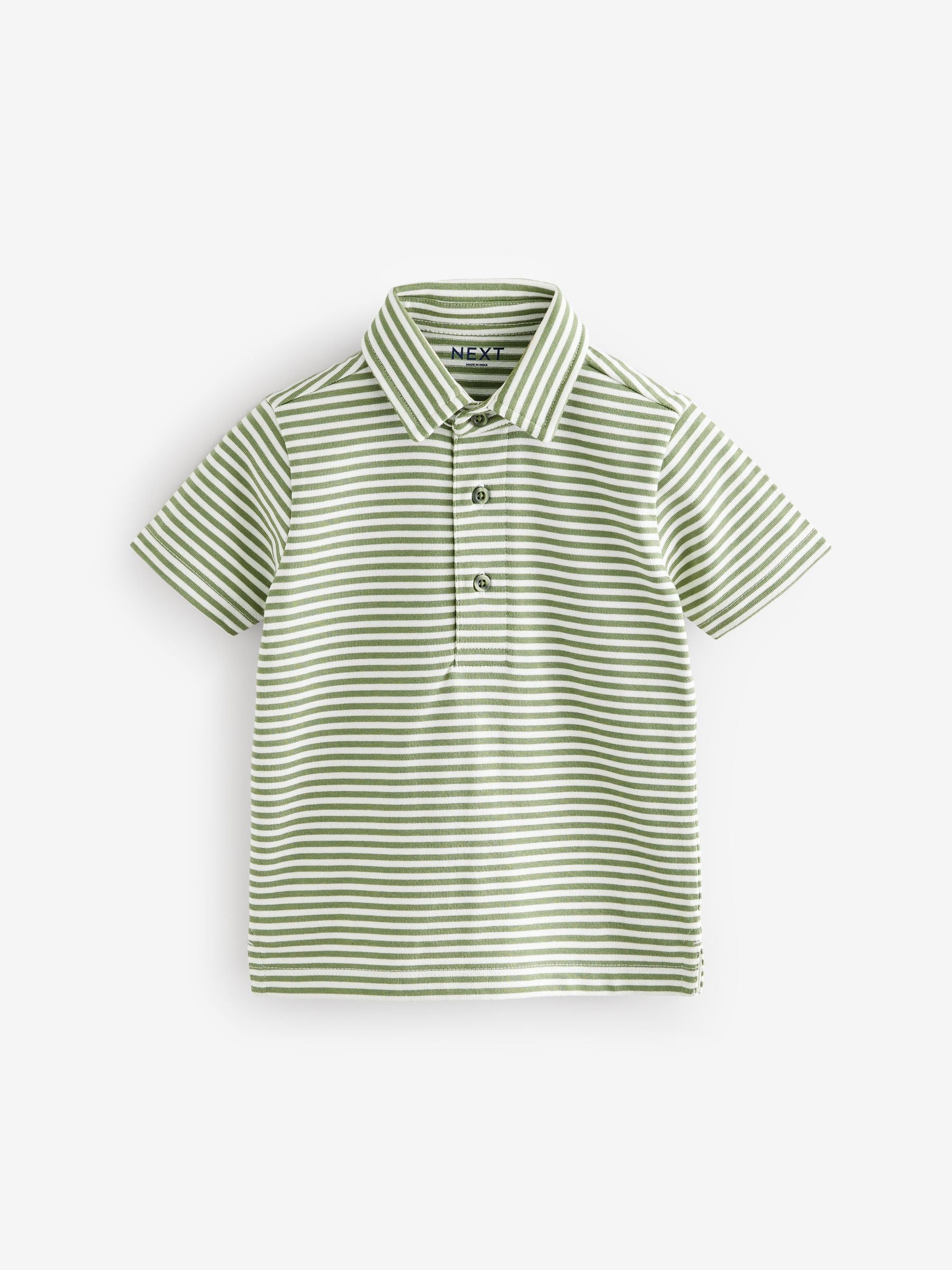 Green/White Short Sleeve Stripe 100% Cotton Polo Shirt (3mths-7yrs)