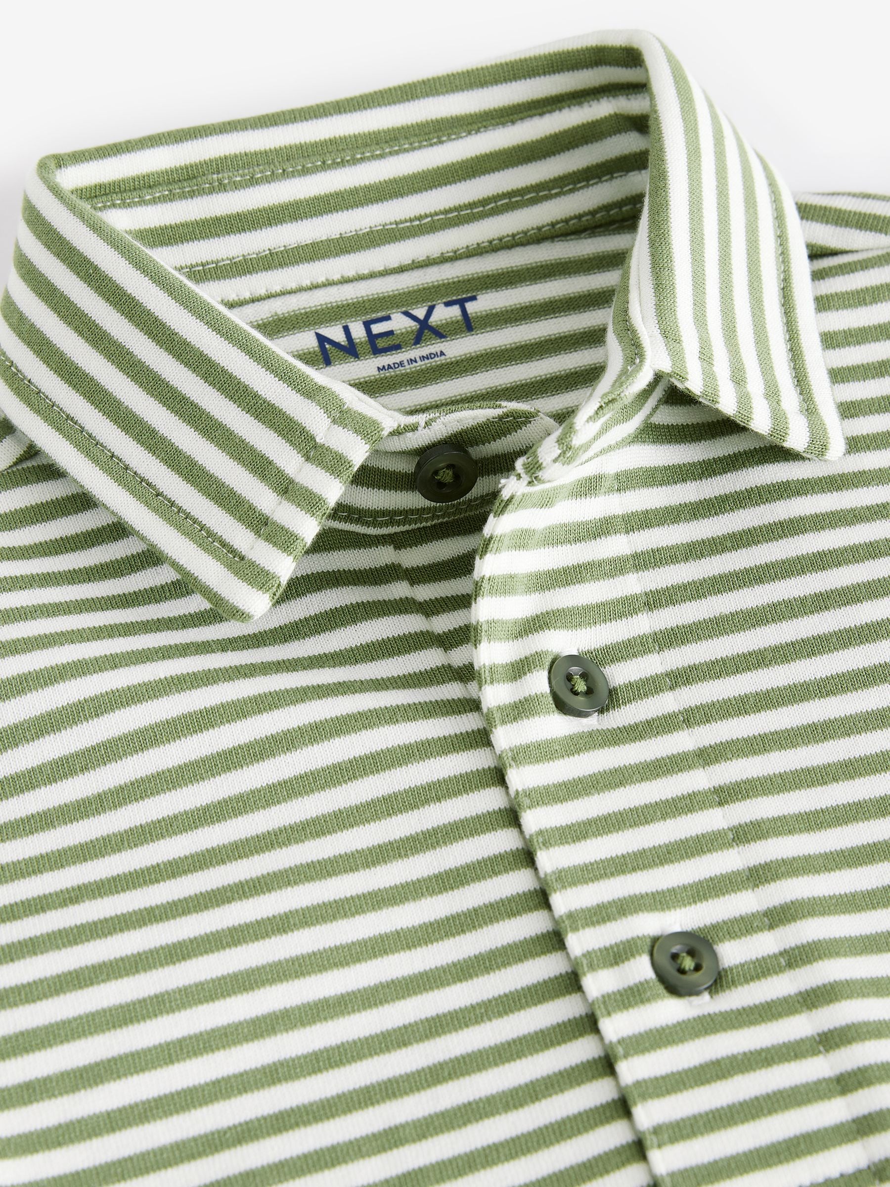 Green/White Short Sleeve Stripe 100% Cotton Polo Shirt (3mths-7yrs)