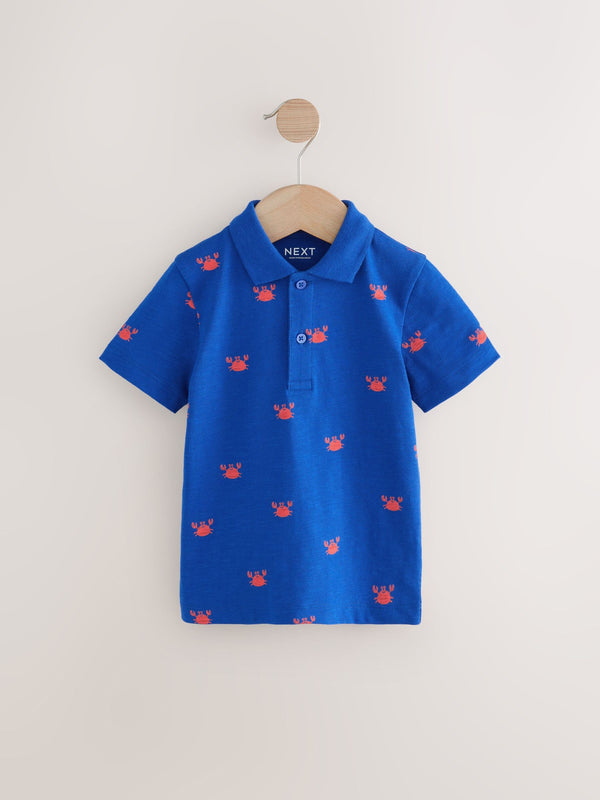 Cobalt Blue 100% Cotton Short Sleeve All-Over-Print Polo Shirt (3mths-7yrs)