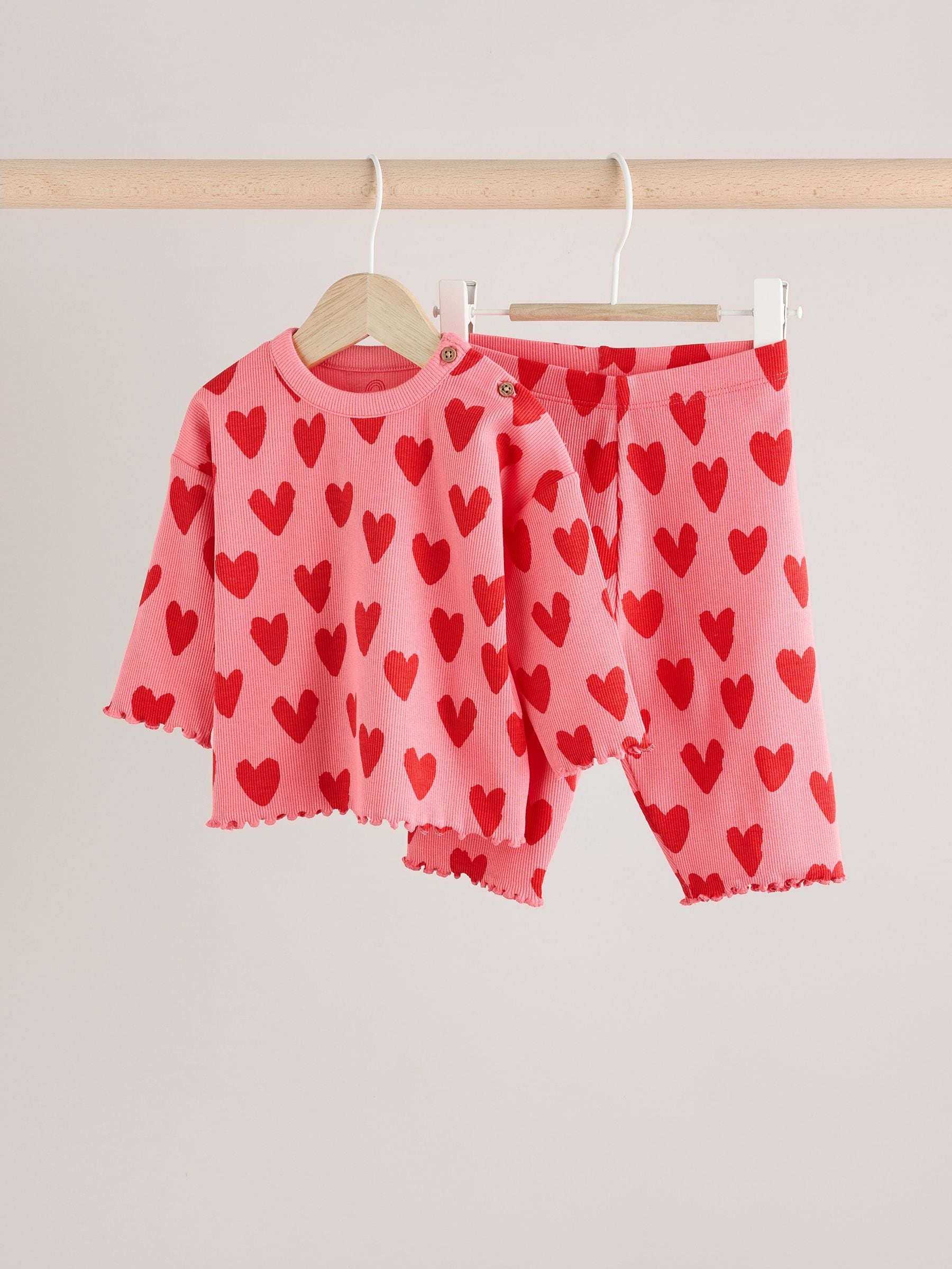 Red/ Pink Heart Print Baby Top and Wide Leg Trousers 2 Piece Set