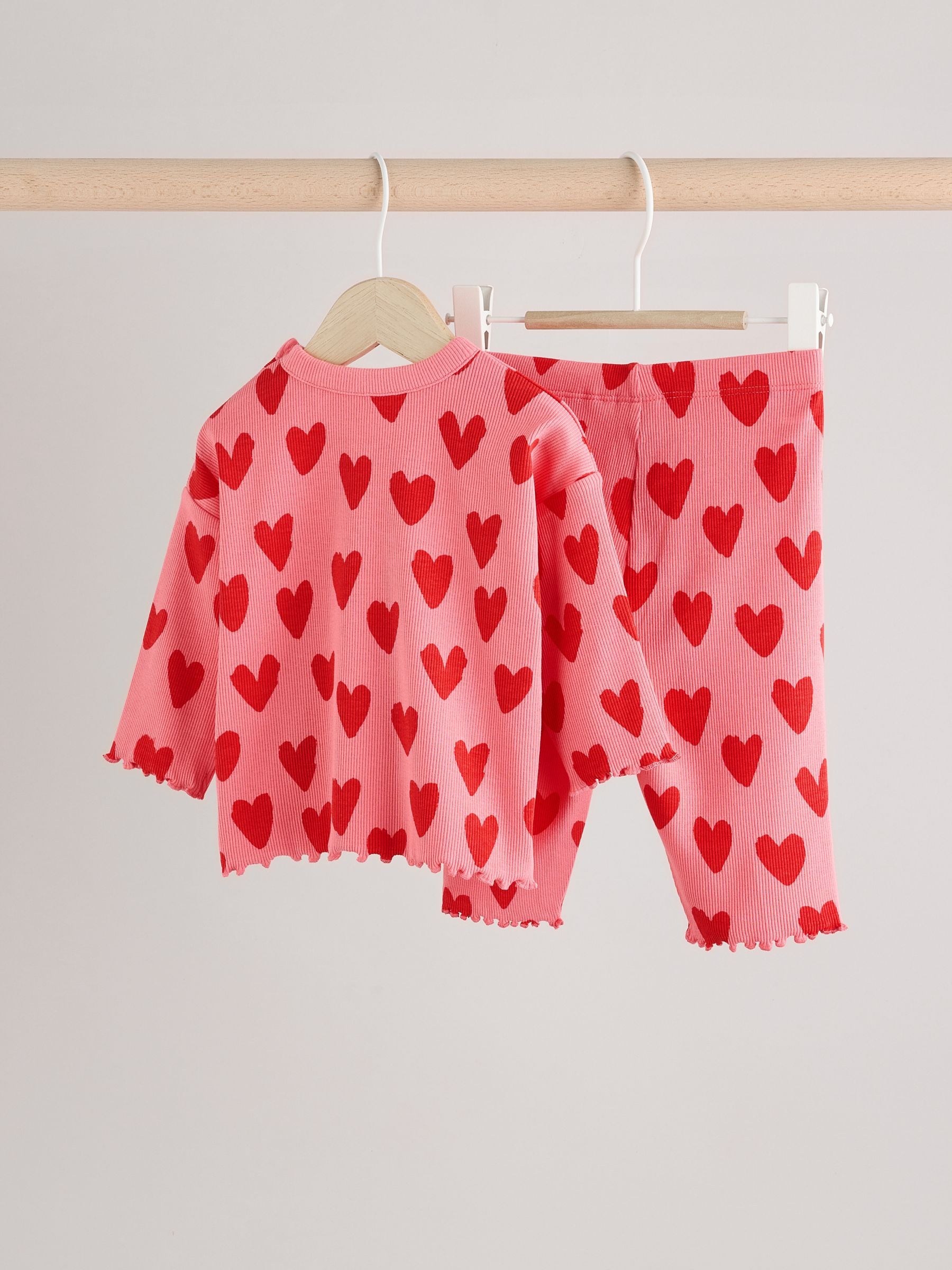 Red/ Pink Heart Print Baby Top and Wide Leg Trousers 2 Piece Set