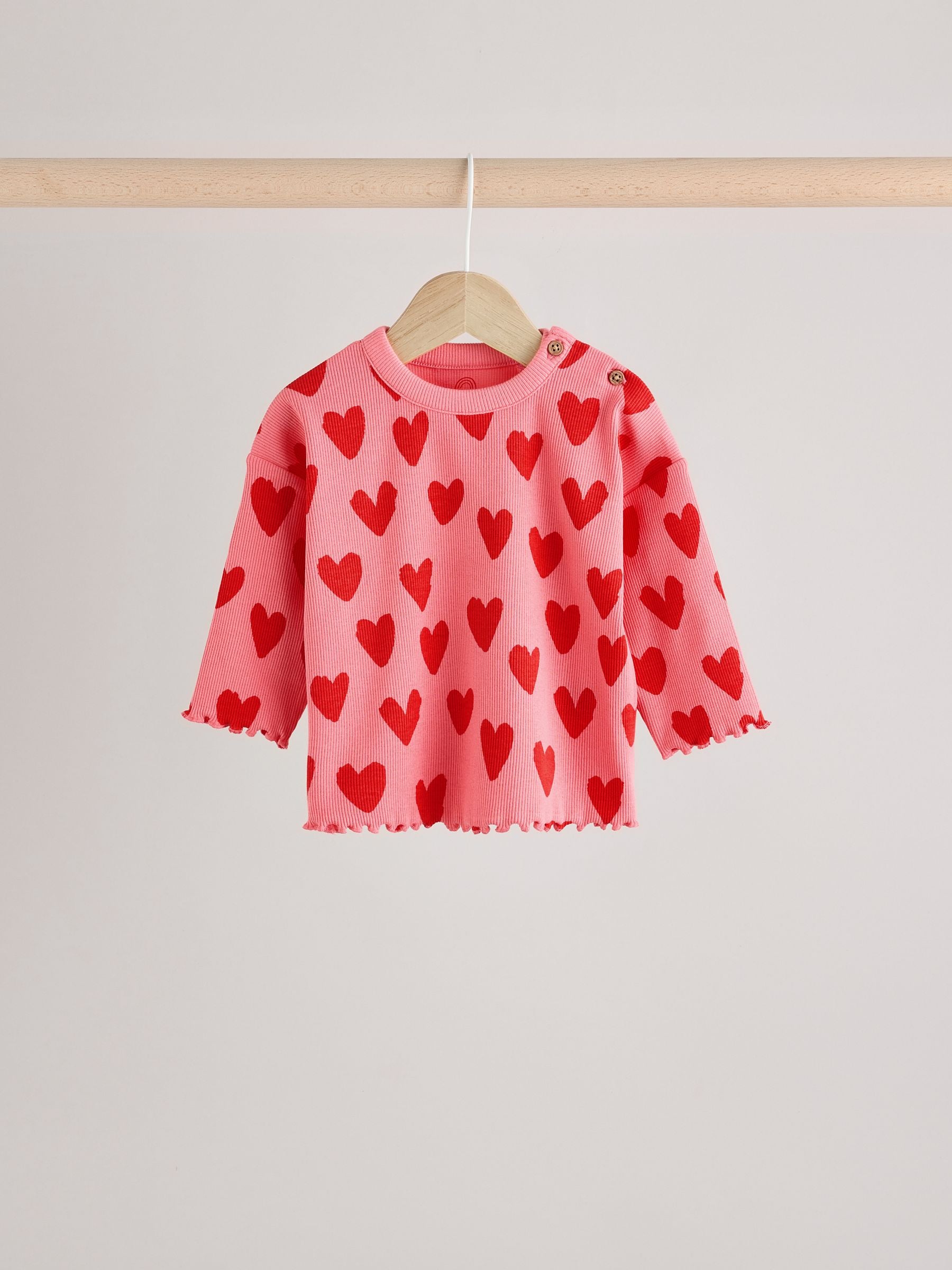 Red/ Pink Heart Print Baby Top and Wide Leg Trousers 2 Piece Set