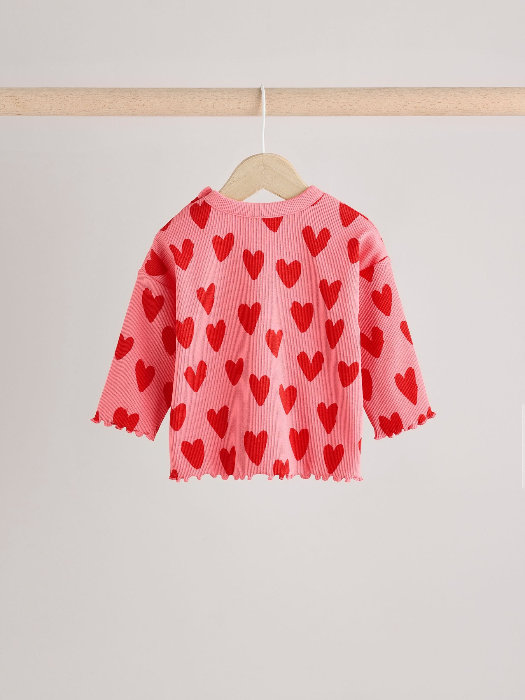 Red/Pink Heart Print Baby Top and Wide Leg Trousers 2 Piece Set