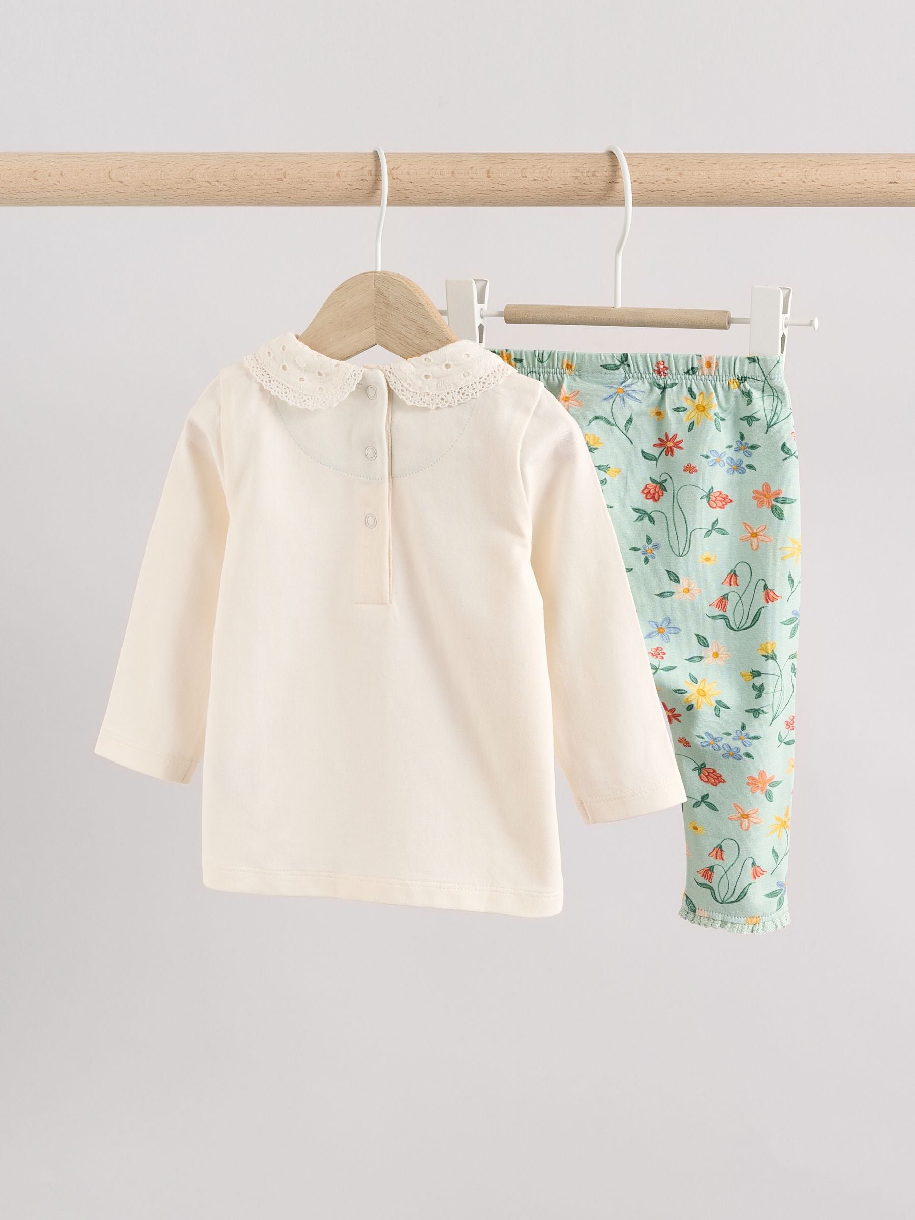 White/Yellow Floral Mouse Baby Long Sleeve Top And Leggings Set