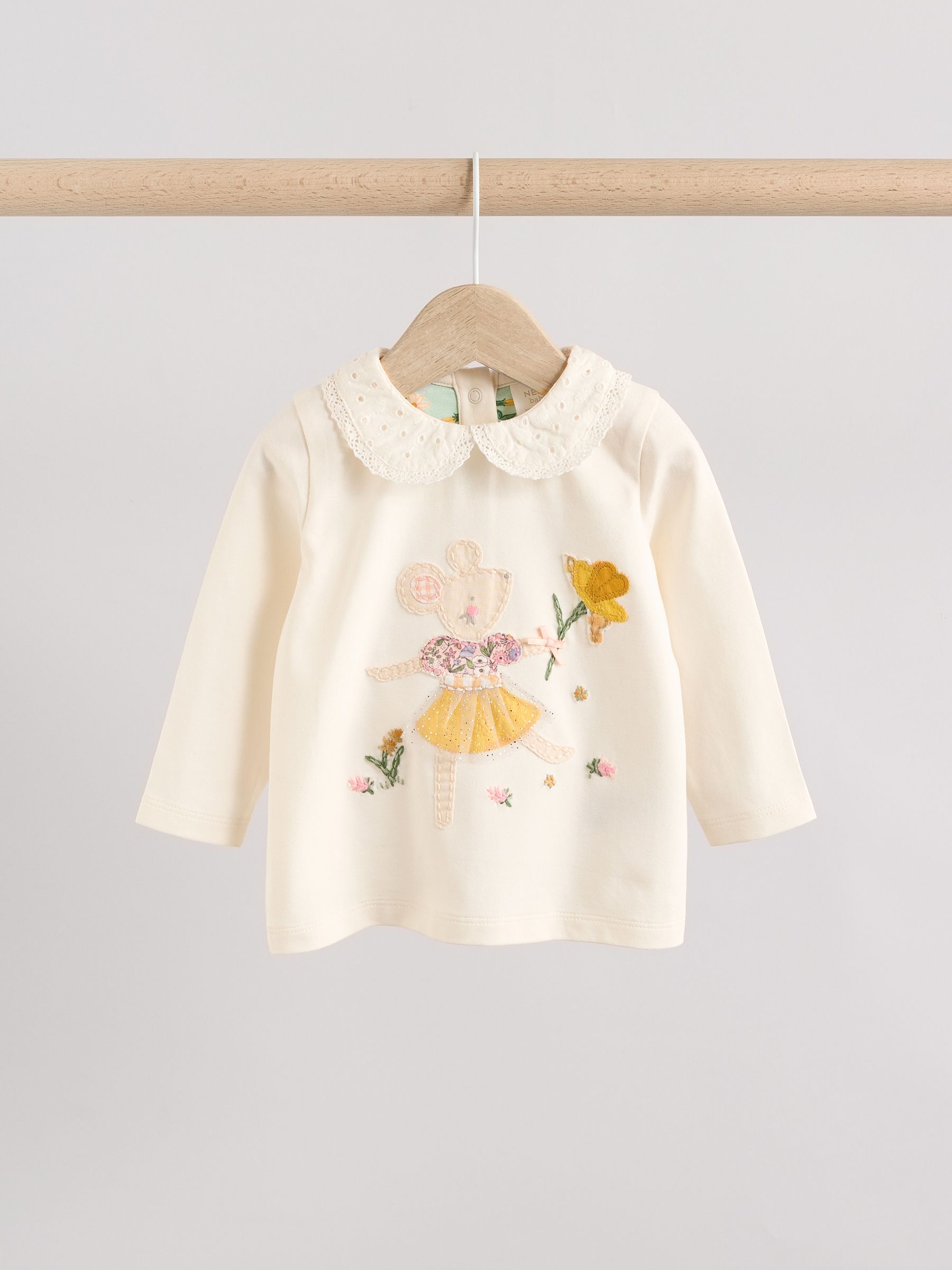 White/Yellow Floral Mouse Baby Long Sleeve Top And Leggings Set