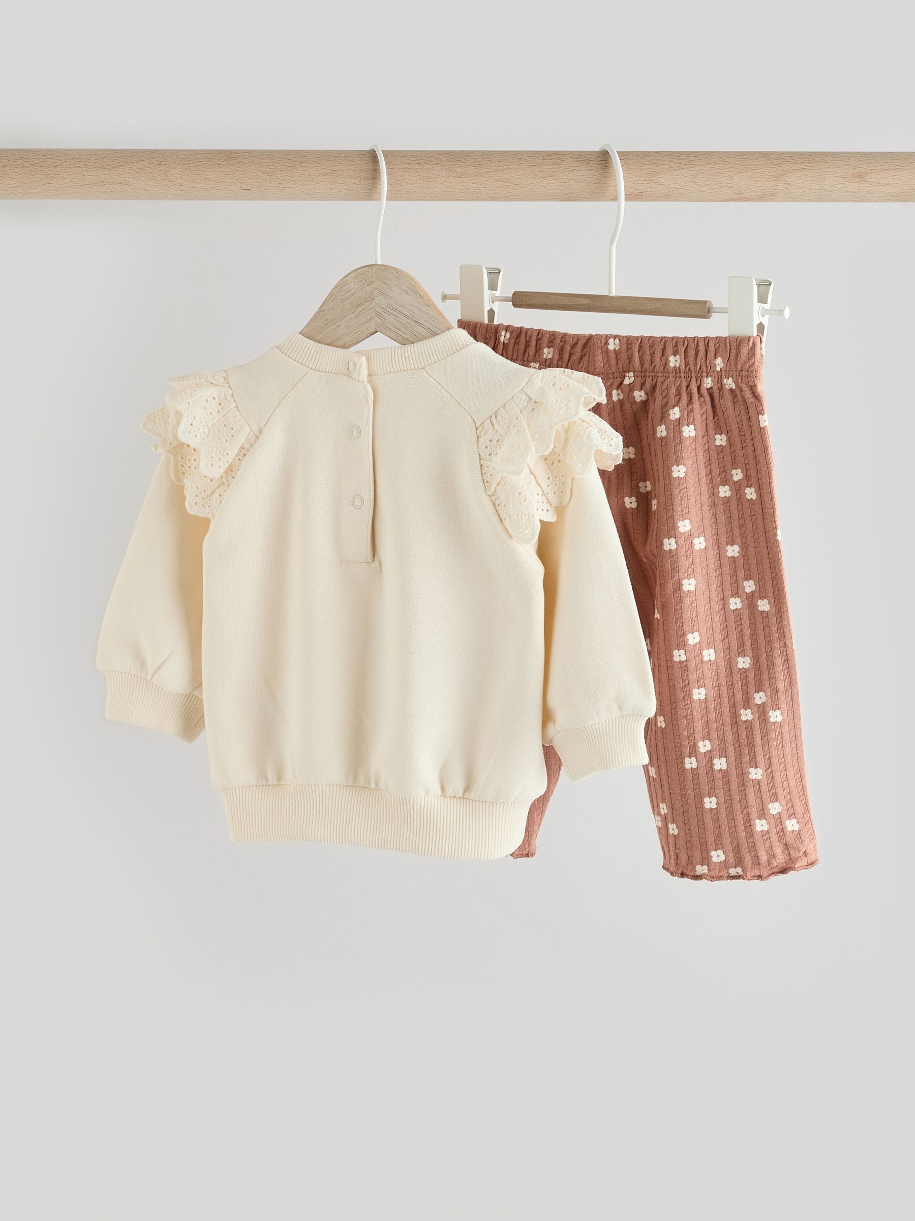 Cream/ Tan Flower Print 2 Piece Baby Sweat Top & Trouser Set