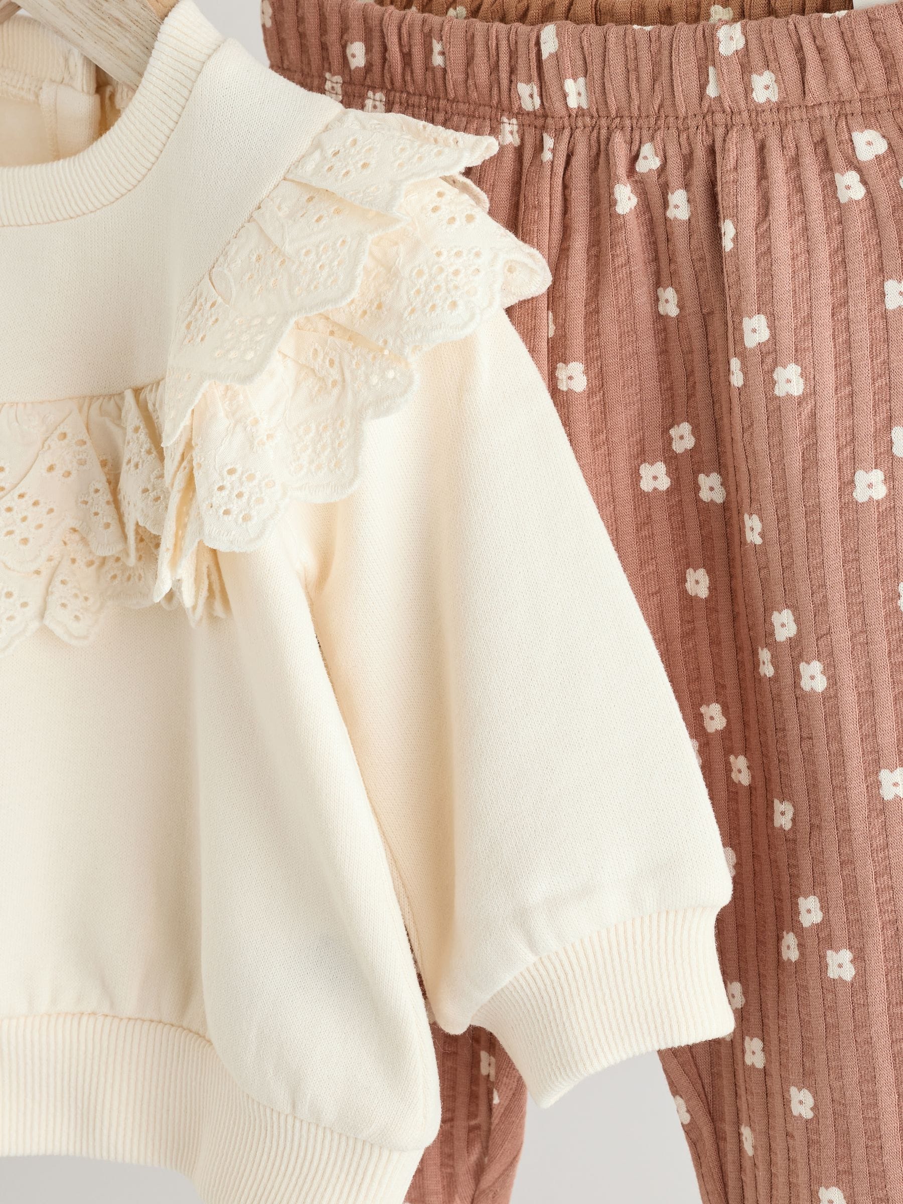 Cream/ Tan Flower Print 2 Piece Baby Sweat Top & Trouser Set