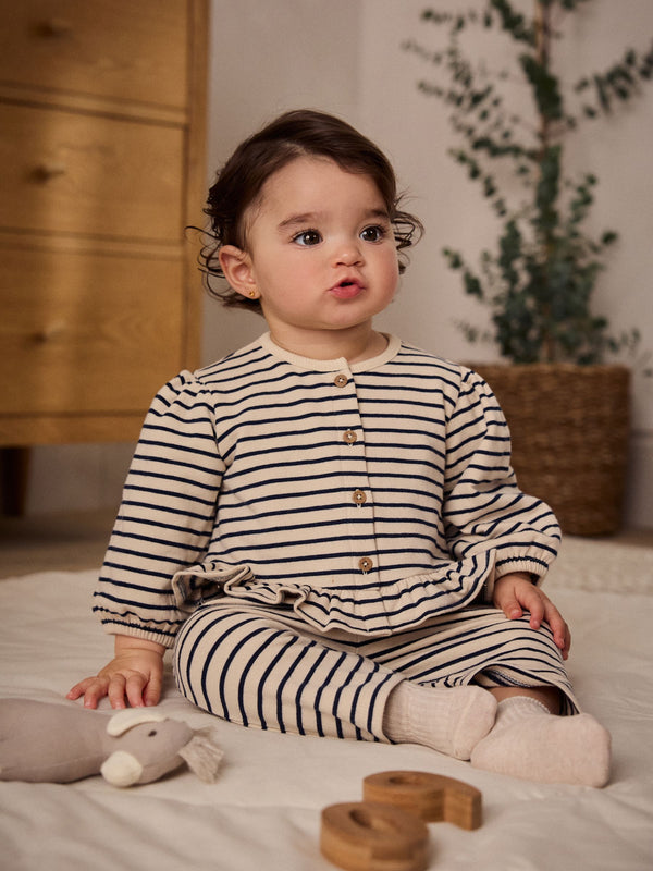 Navy/ White Stripe Frill Hem Baby Sweat Jumper & Trousers Set