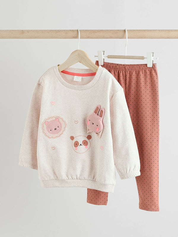 Tan Brown Wadded Character Sweater and Leggings Set