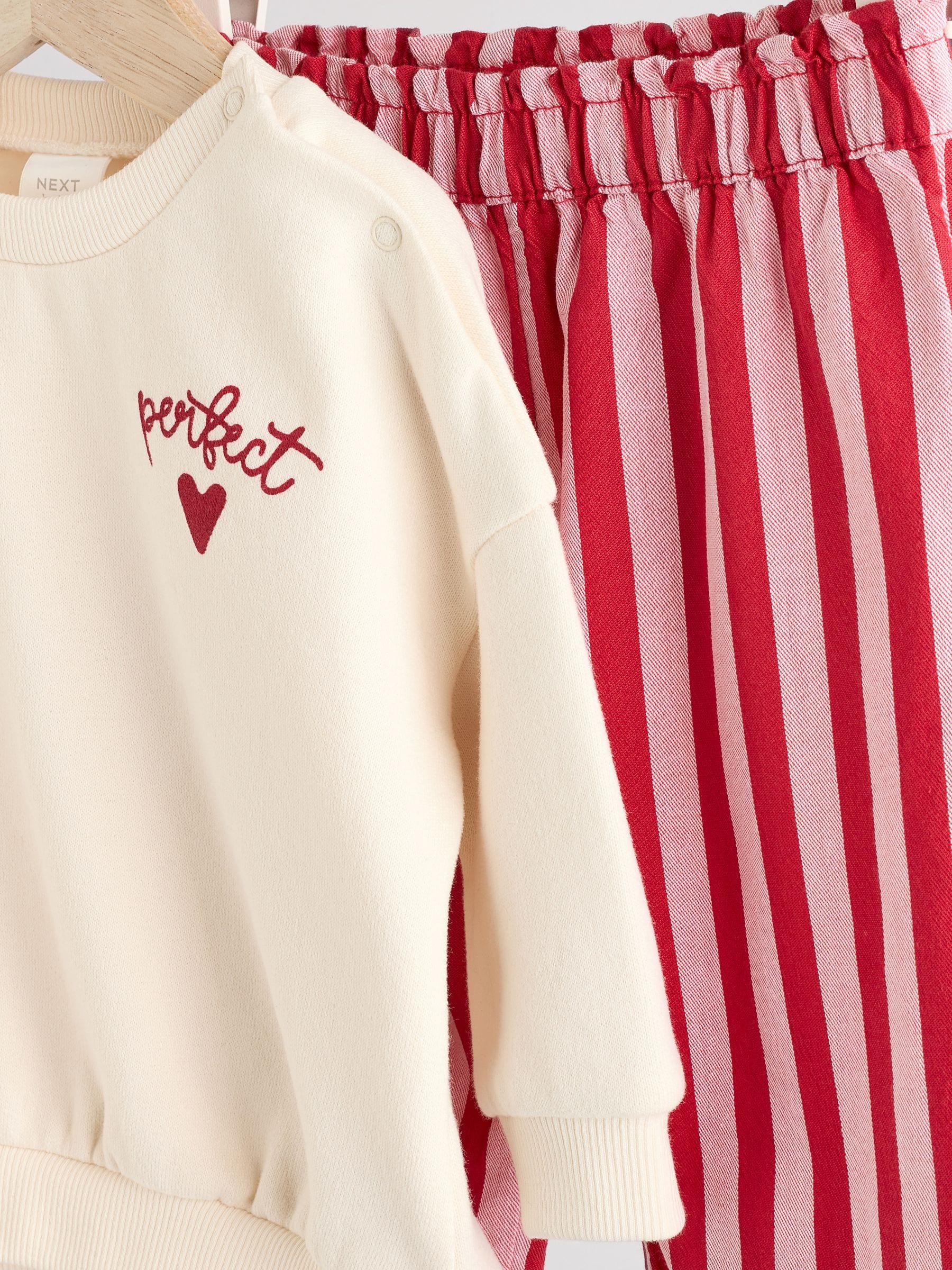 Red/White Stripe & Hearts 100% Cotton Baby Sweat Top & Trousers Set 2 Piece