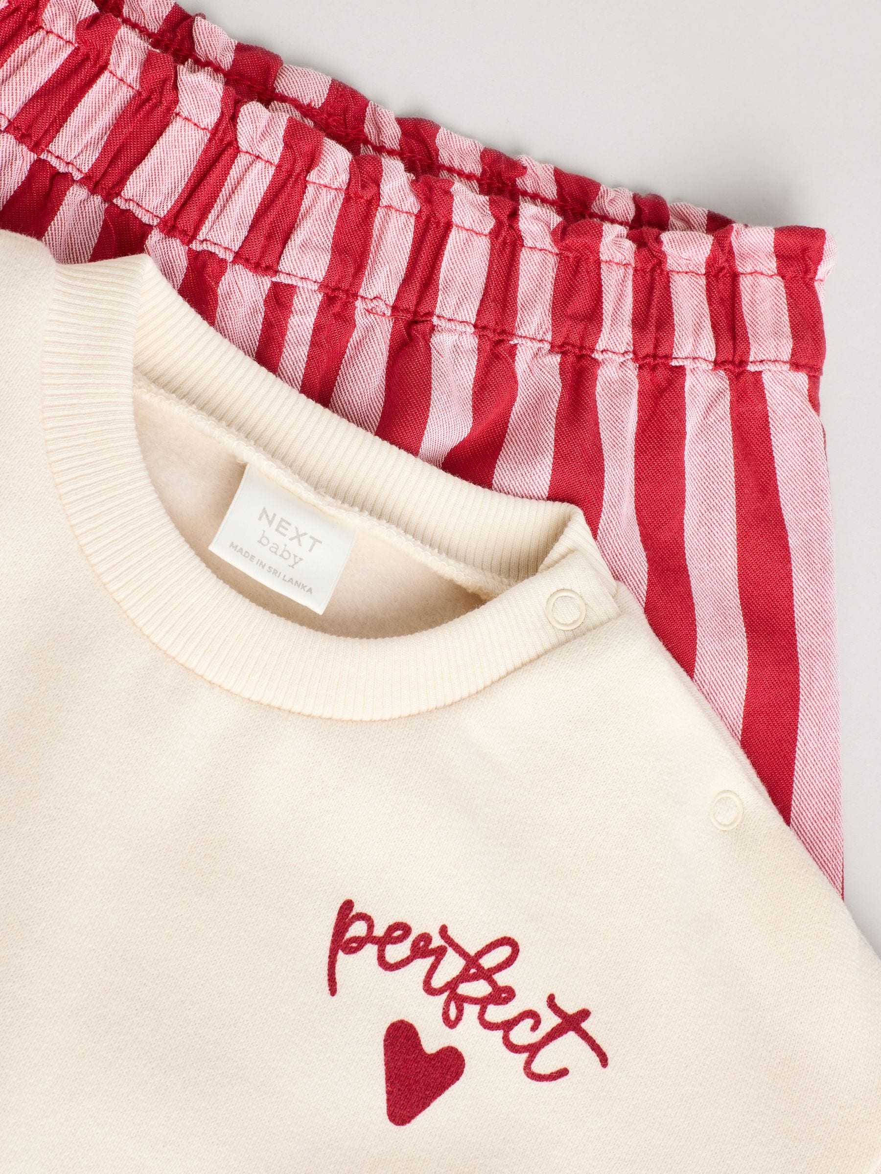 Red/White Stripe & Hearts 100% Cotton Baby Sweat Top & Trousers Set 2 Piece