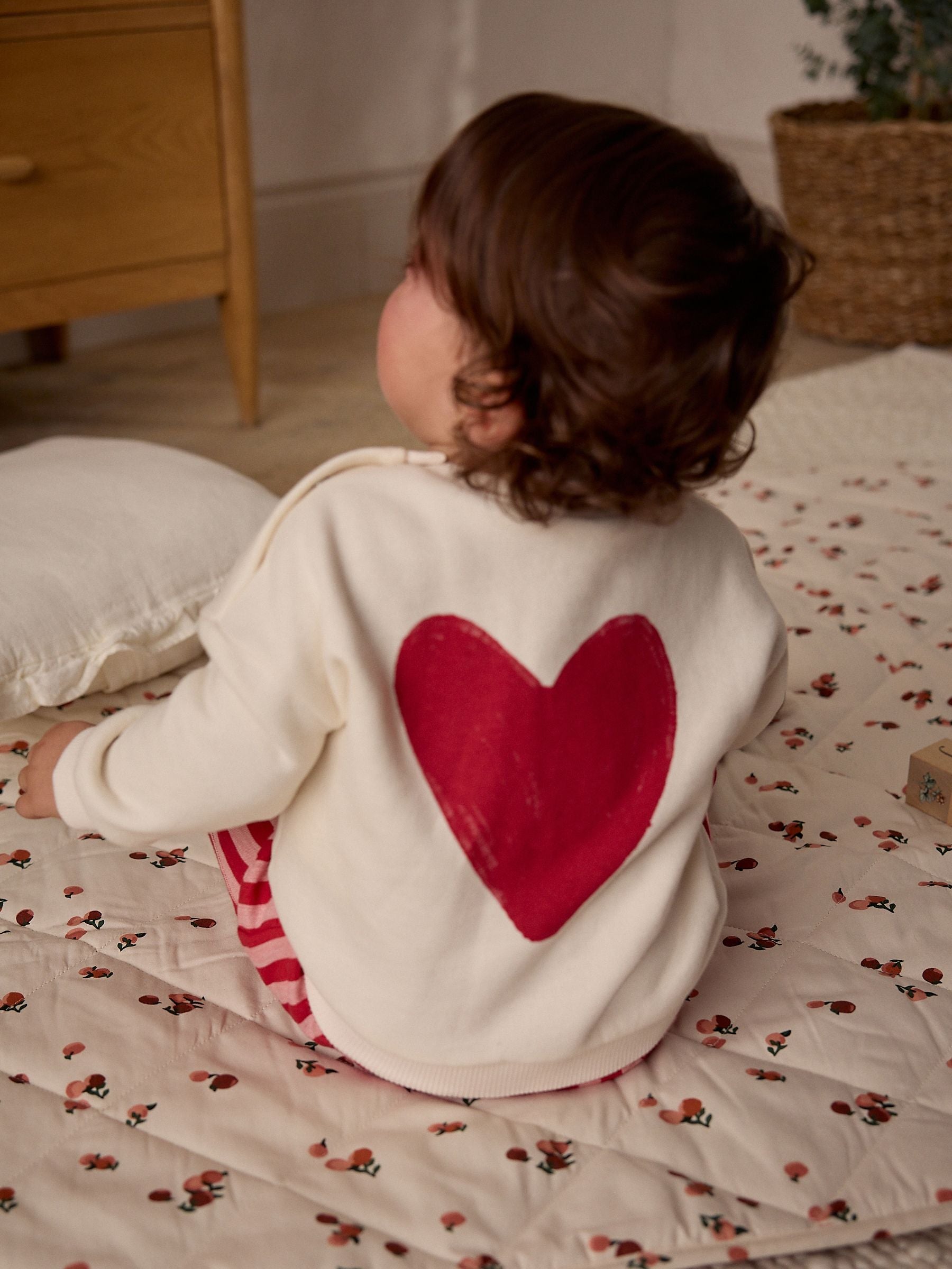 Red/White Stripe & Hearts 100% Cotton Baby Sweat Top & Trousers Set 2 Piece