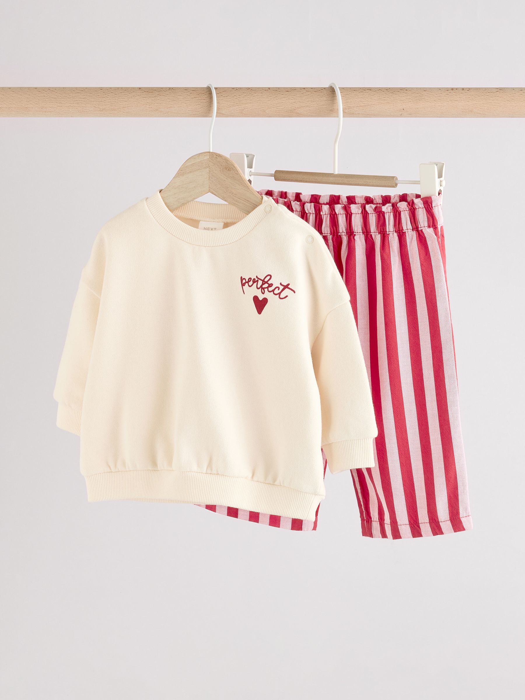 Red/White Stripe & Hearts 100% Cotton Baby Sweat Top & Trousers Set 2 Piece