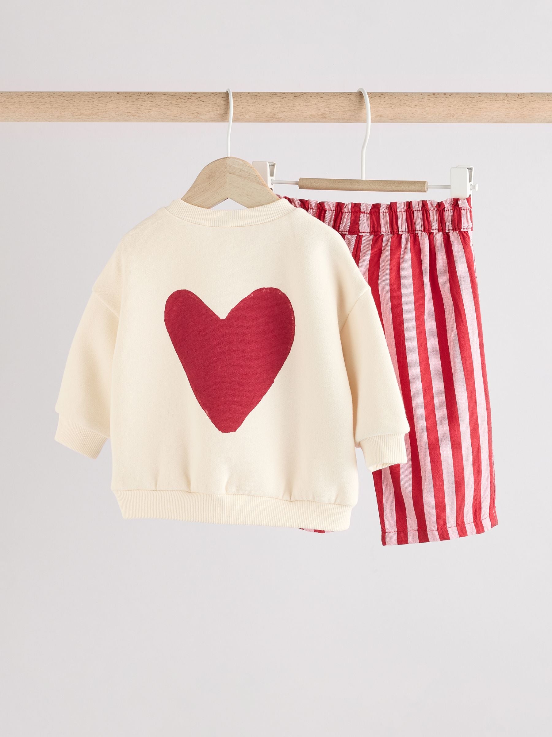 Red/White Stripe & Hearts 100% Cotton Baby Sweat Top & Trousers Set 2 Piece