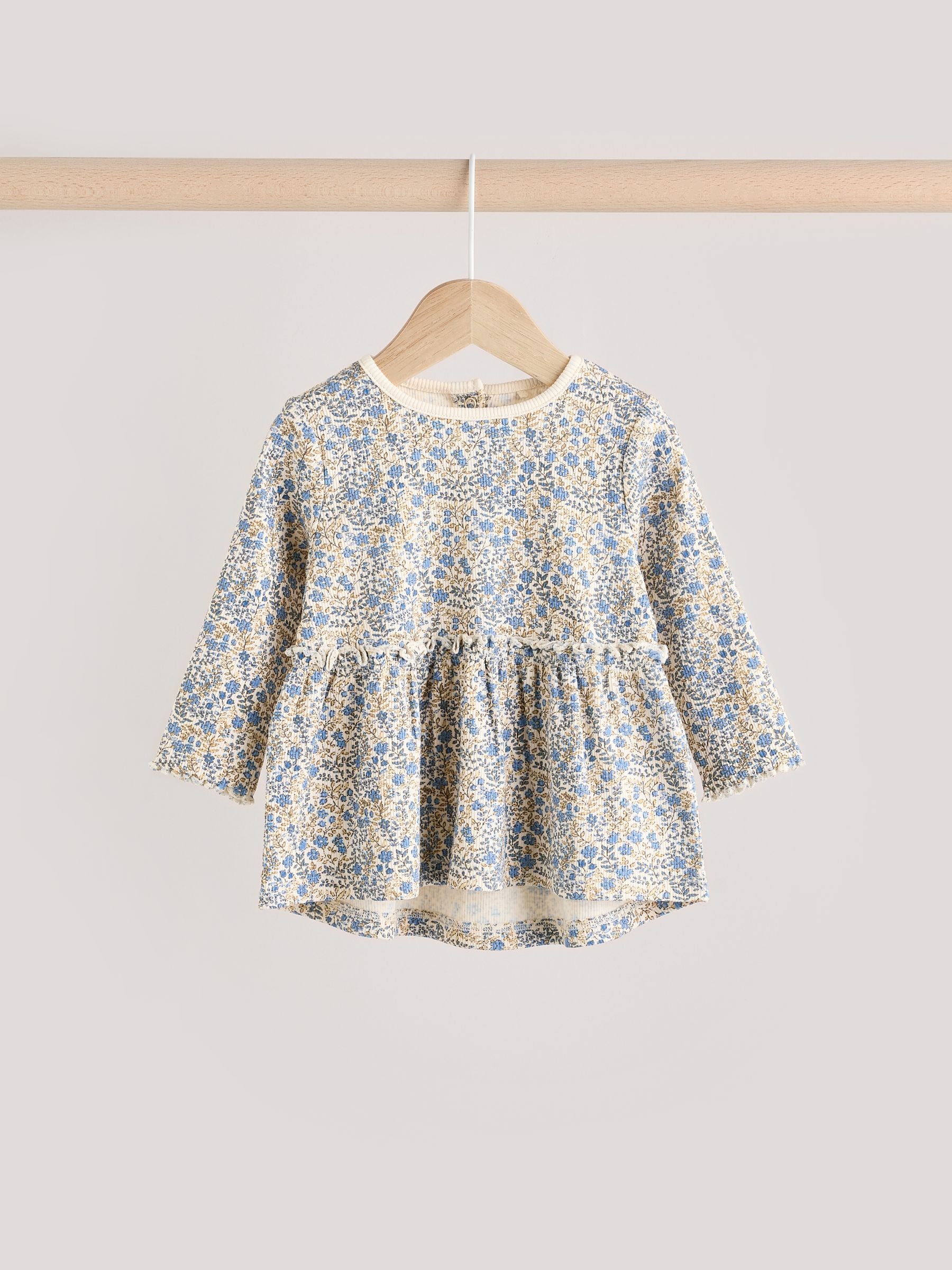 Blue Ditsy Floral Long Sleeve Peplum Top & Leggings Baby Set